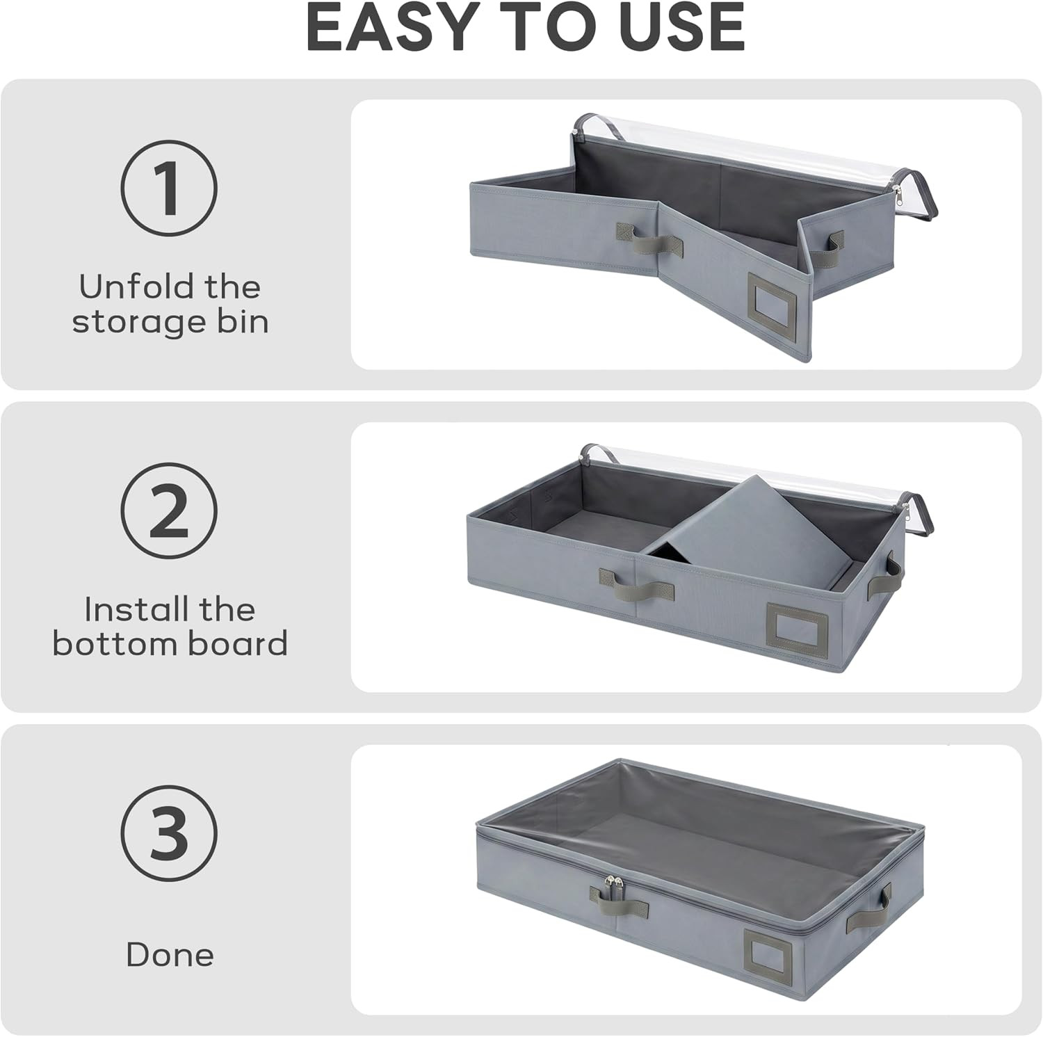 4″ Low Profile under Bed Storage Bins (2-Pack, Grey), Slim 600D Oxford Fabric Cl