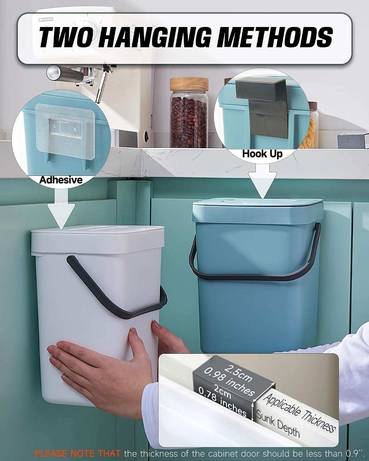 1.3 Gal Hanging Small Trash Can with Lid, Garbage Can 5L/Blue | Food Waste Bi…