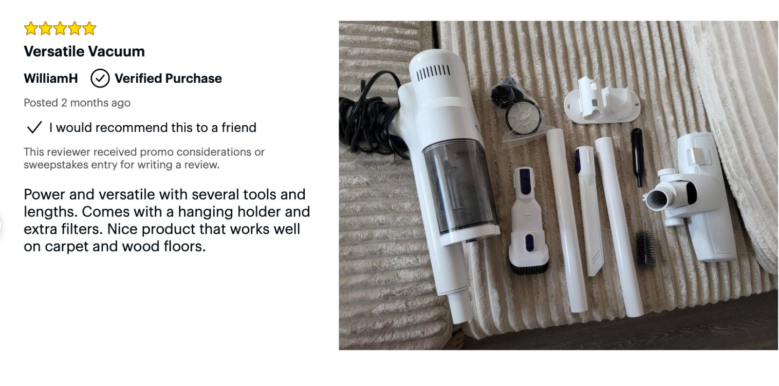 Corded Stick Vacuum Cleaner 22KPA Suction HEPA Filter 800ML Dust Cup White Quiet