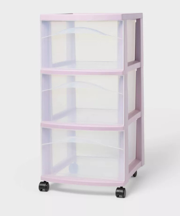 Rolling Plastic Drawer Tower with 3 Storage Bins for Home Organization