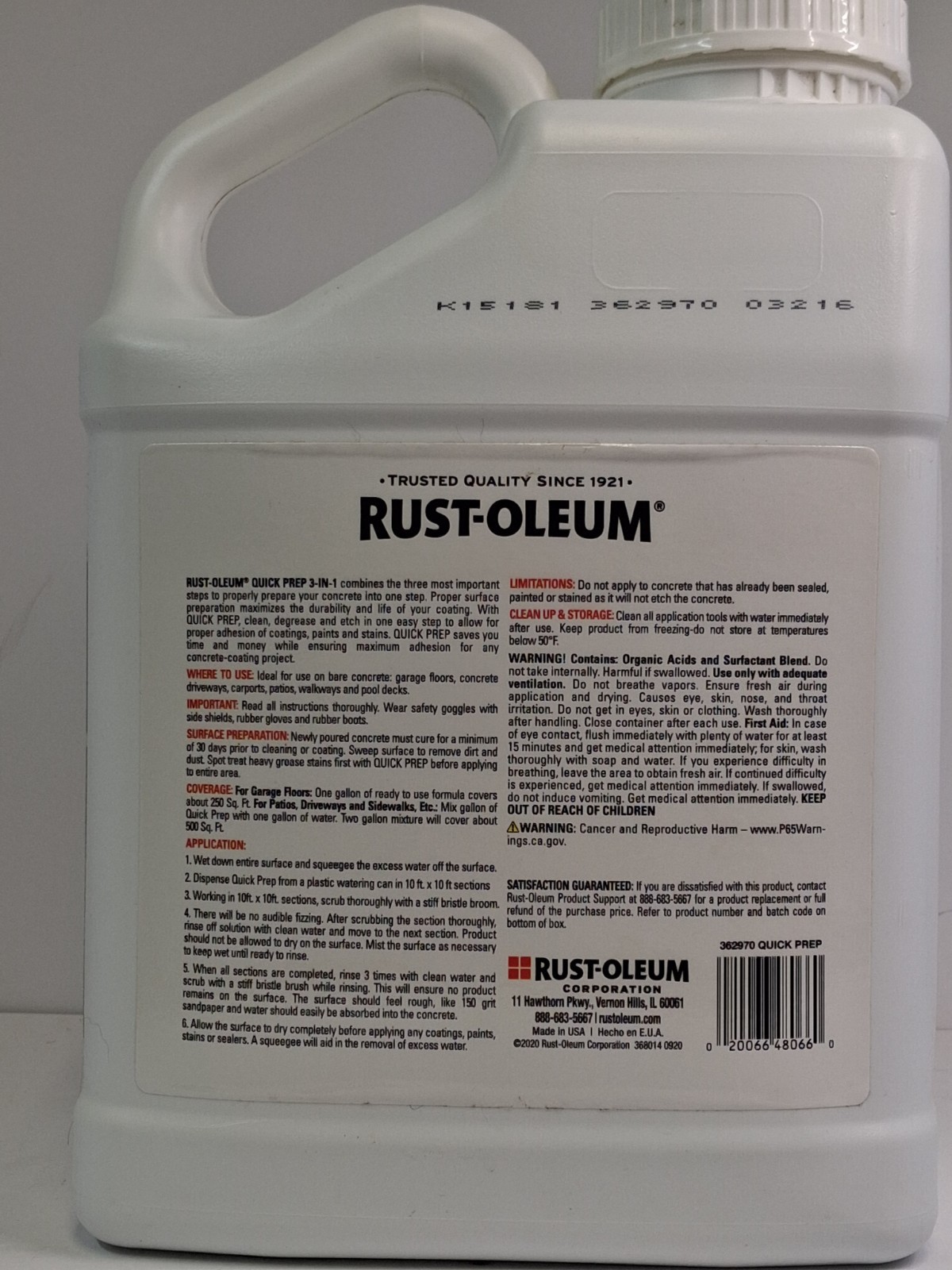 Quick Prep 3-in-1 Cleaner, Degreaser & Etch-362970, Gallon *