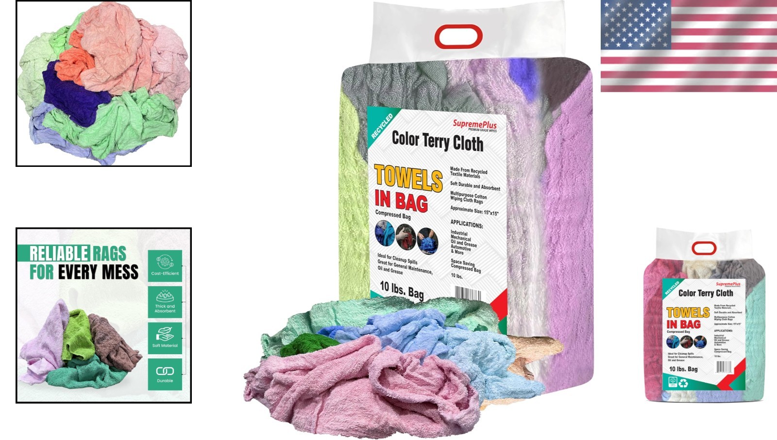 10 lbs Super Absorbent Cotton Terry Rags – Versatile Cleaning Towels in Bulk