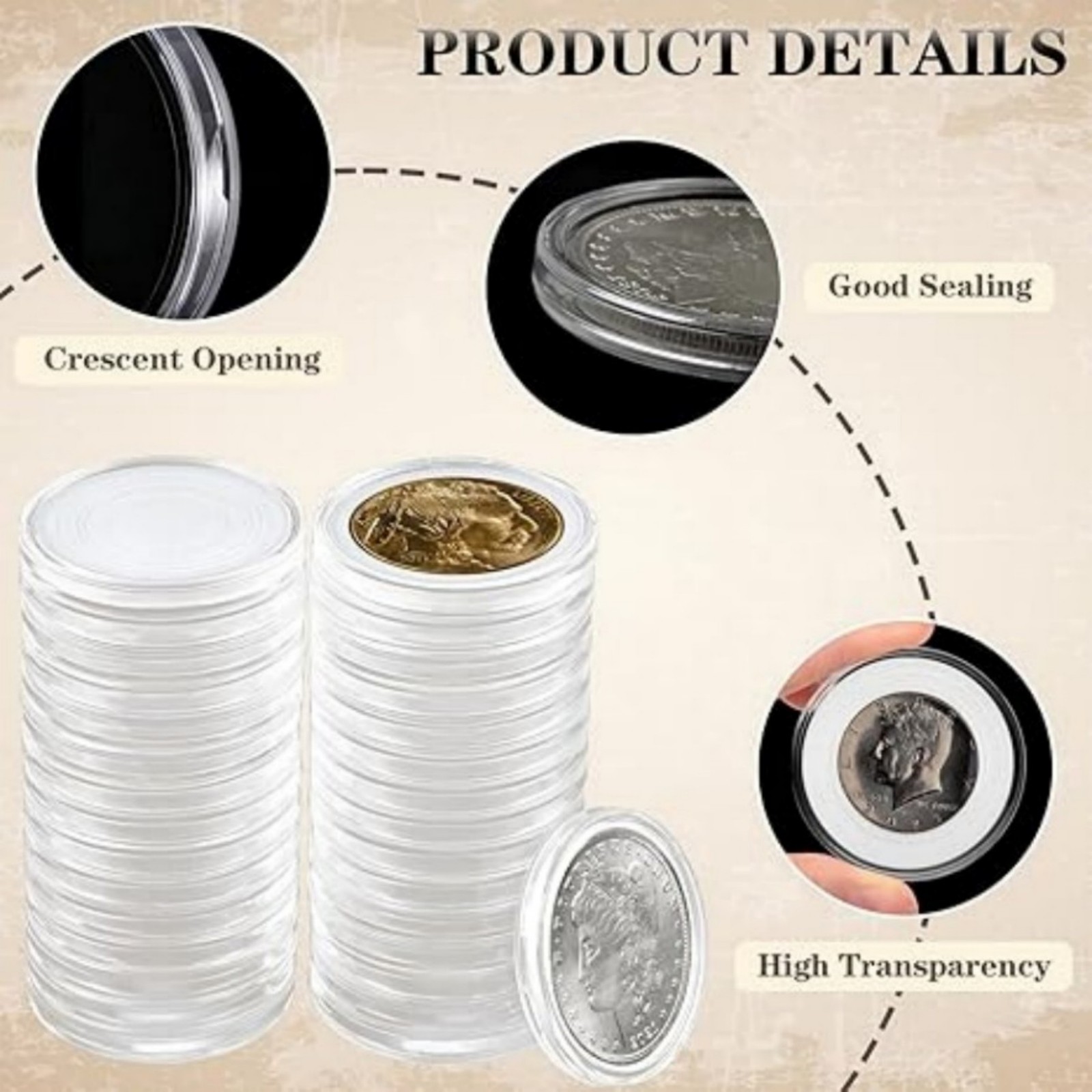 Clear 41mm Coin Capsules 60 Pcs For 1oz Silver Bullion Coins w/Storage Box US