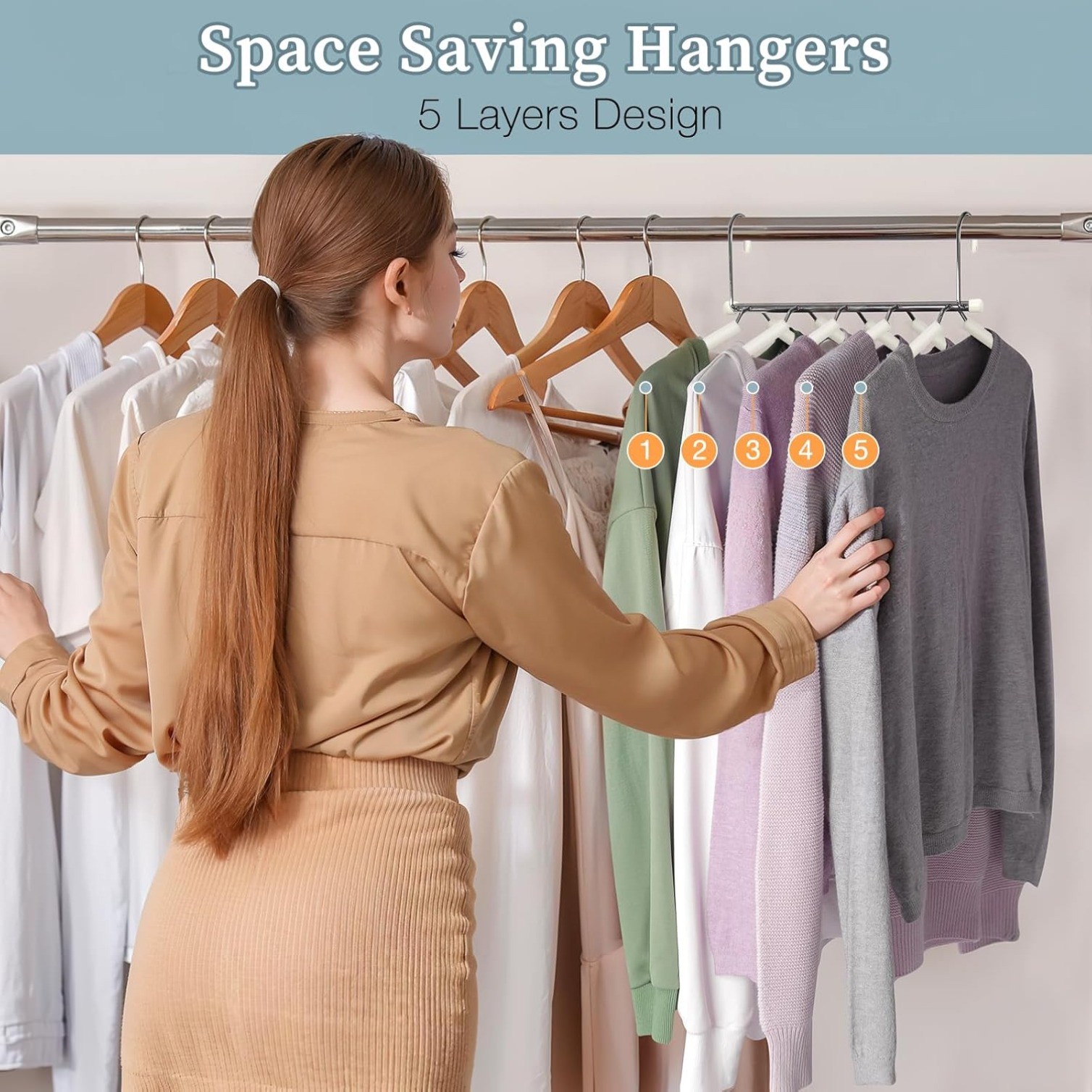 4 Pack Clothes Hangers Space Saving Shirt Organizer,Non Slip Multi Shirt Hangers