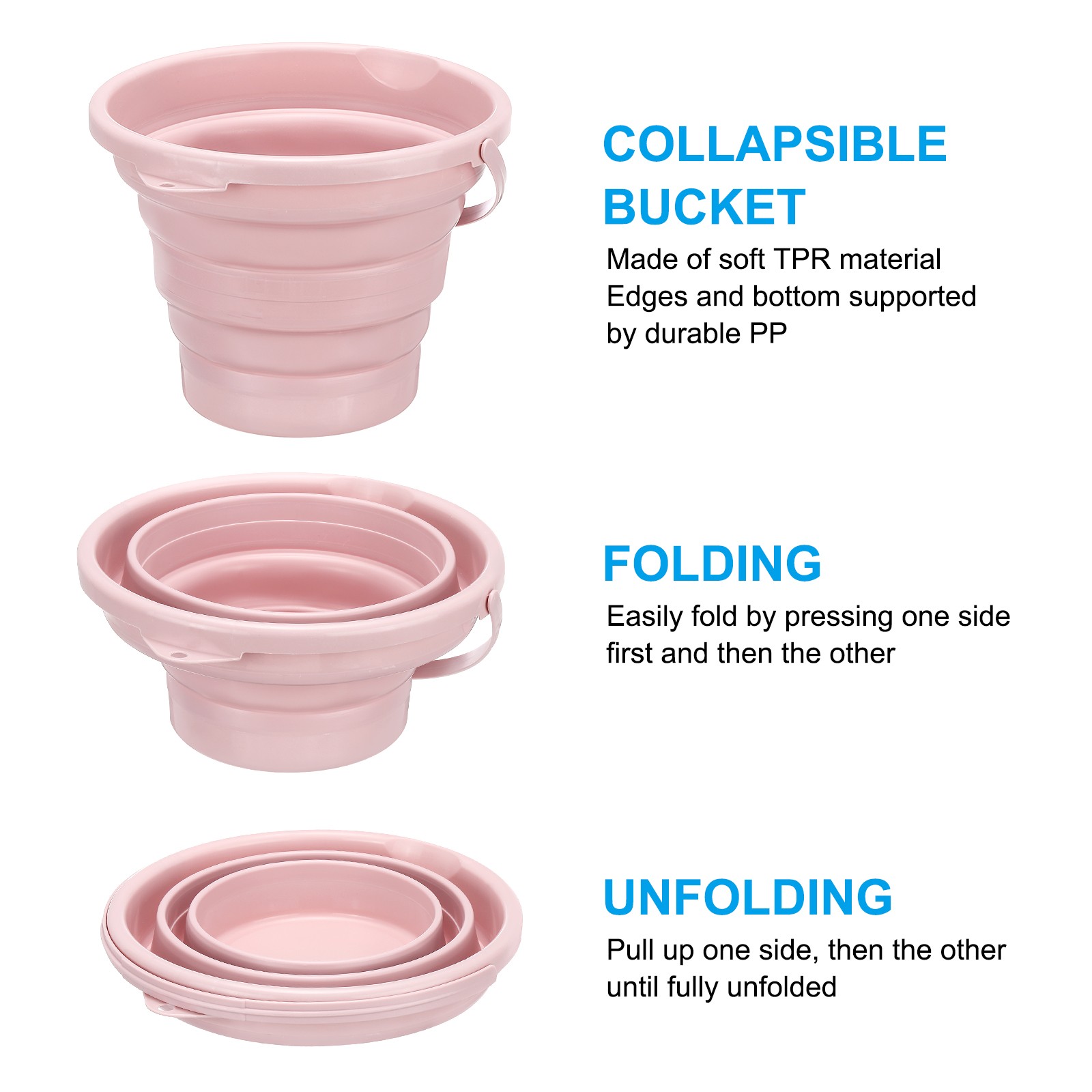 5L/1.3 Gallon Small Foldable Collapsible Bucket Portable for Camping Light Pink