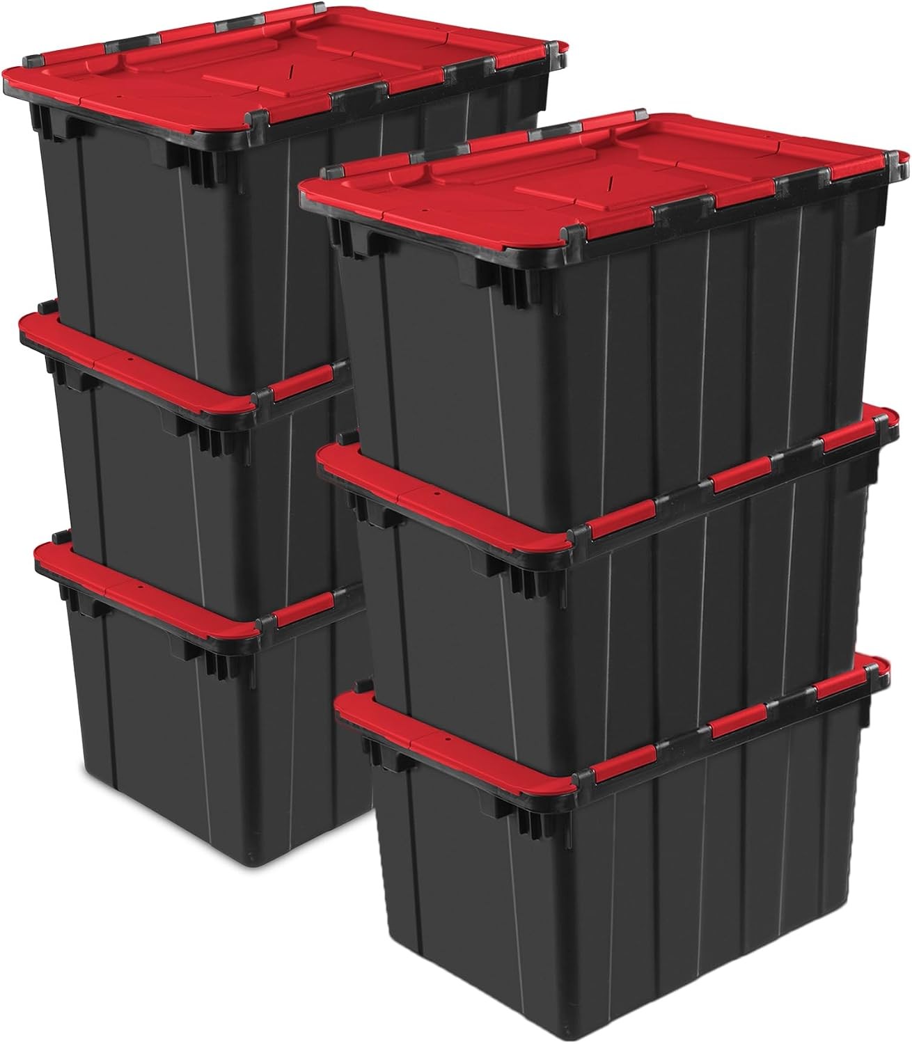 12 Gal Hinged Lid Industrial Tote Stackable Storage Bin W/ Hinge Lid Plastic