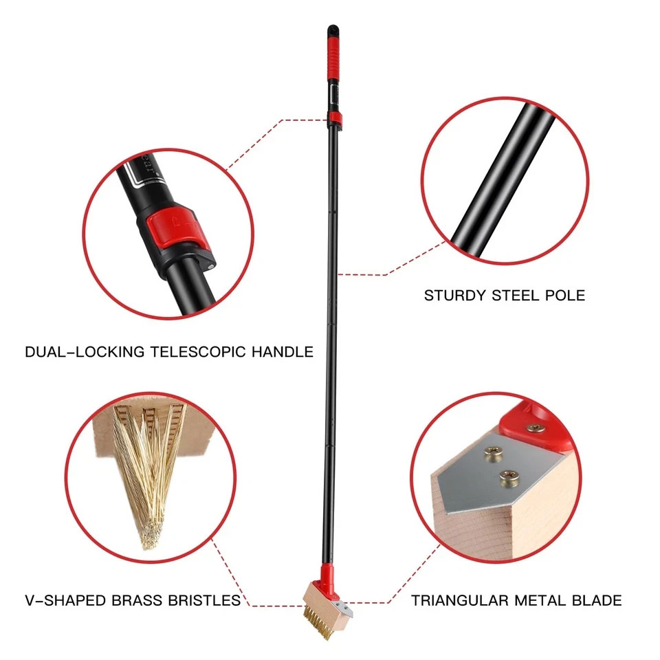 Moss Remove Brush with Long Handle(53IN), Deck Crevice Cleaning Tool, Weed Re