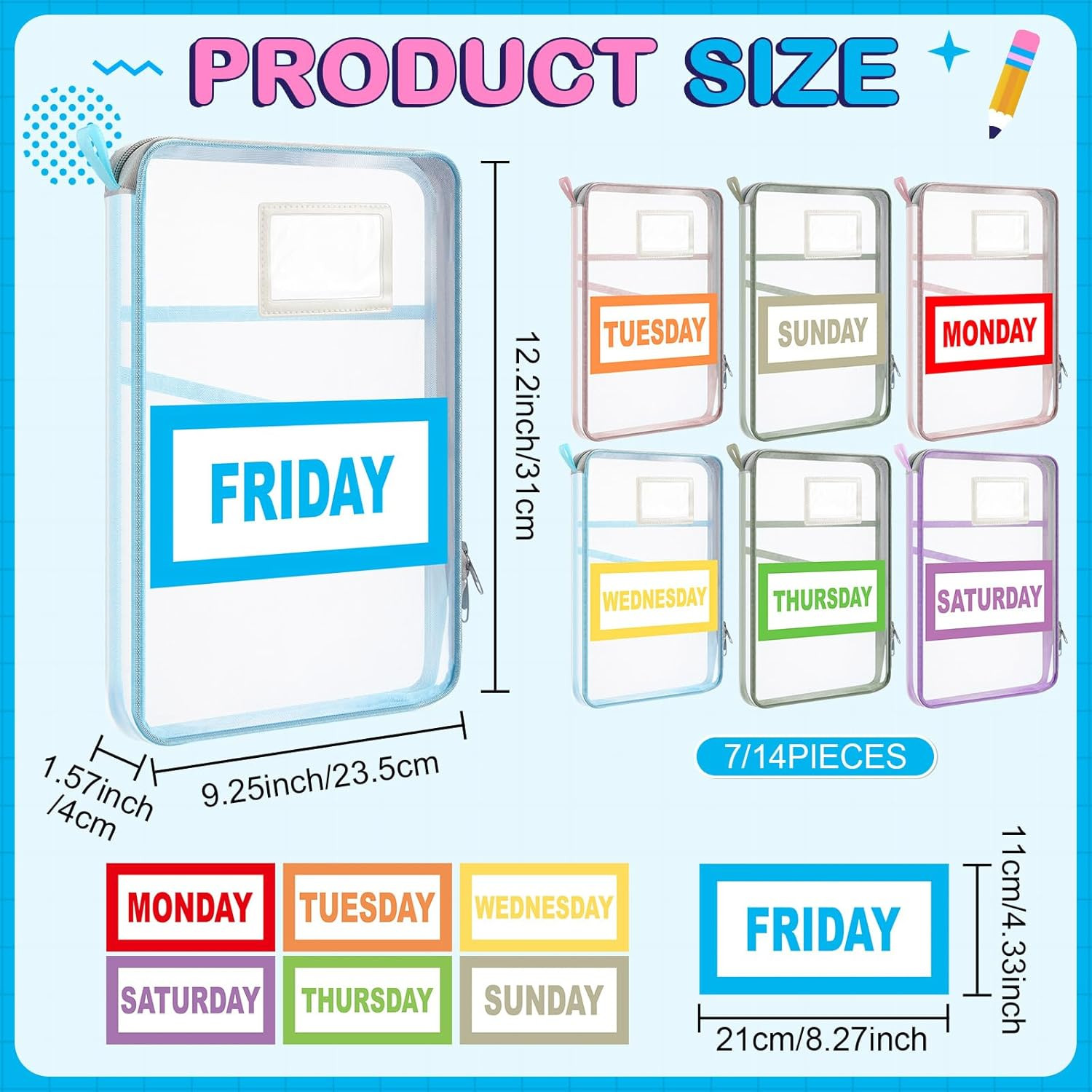 14 Pack Packing Cubes for Travel Days of Week Packing Cubes with Labels Clear Zi