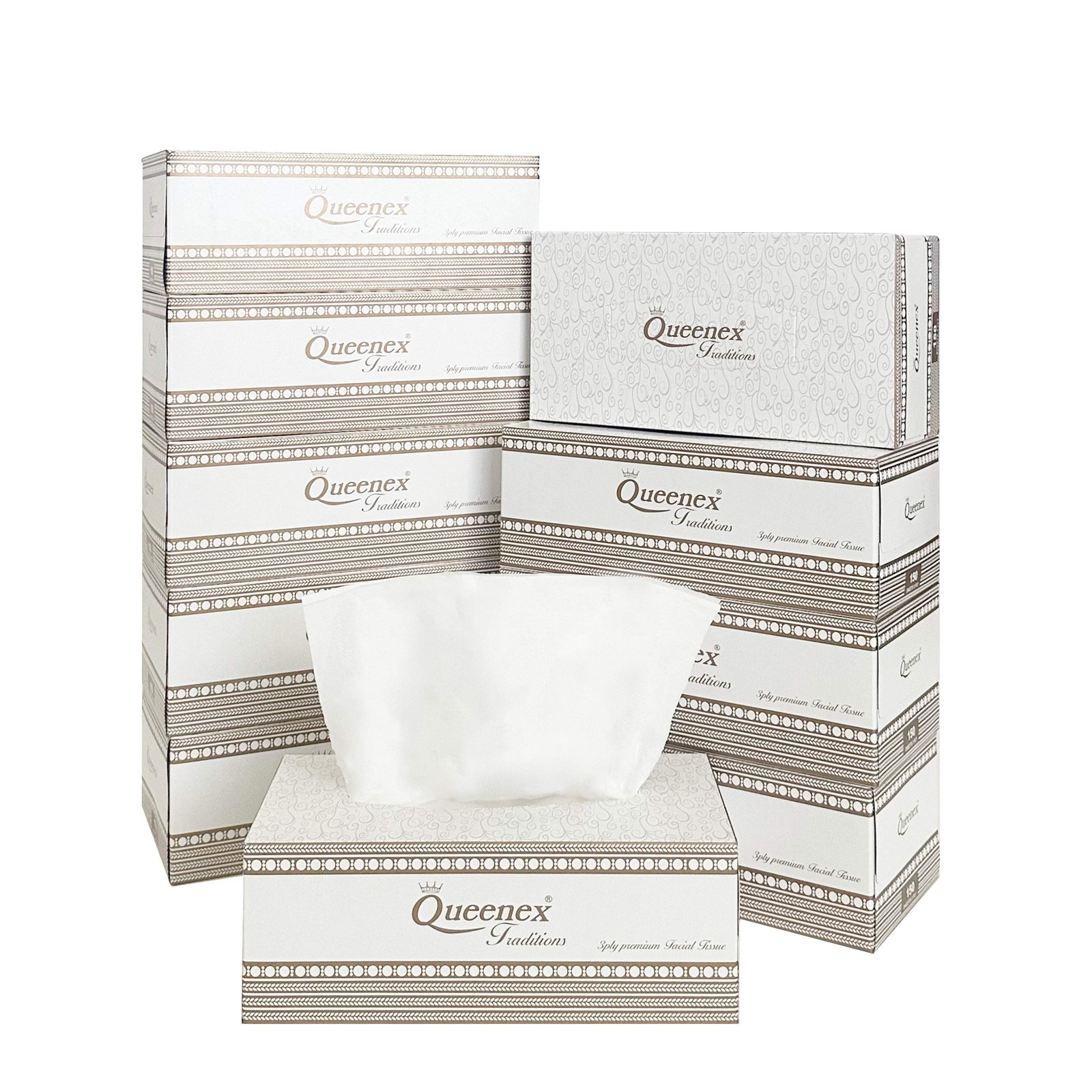Queenex Ultra Soft Facial Tissues, 1500 Total, 3-Ply, 10-Pack, 150 Tissues/Box