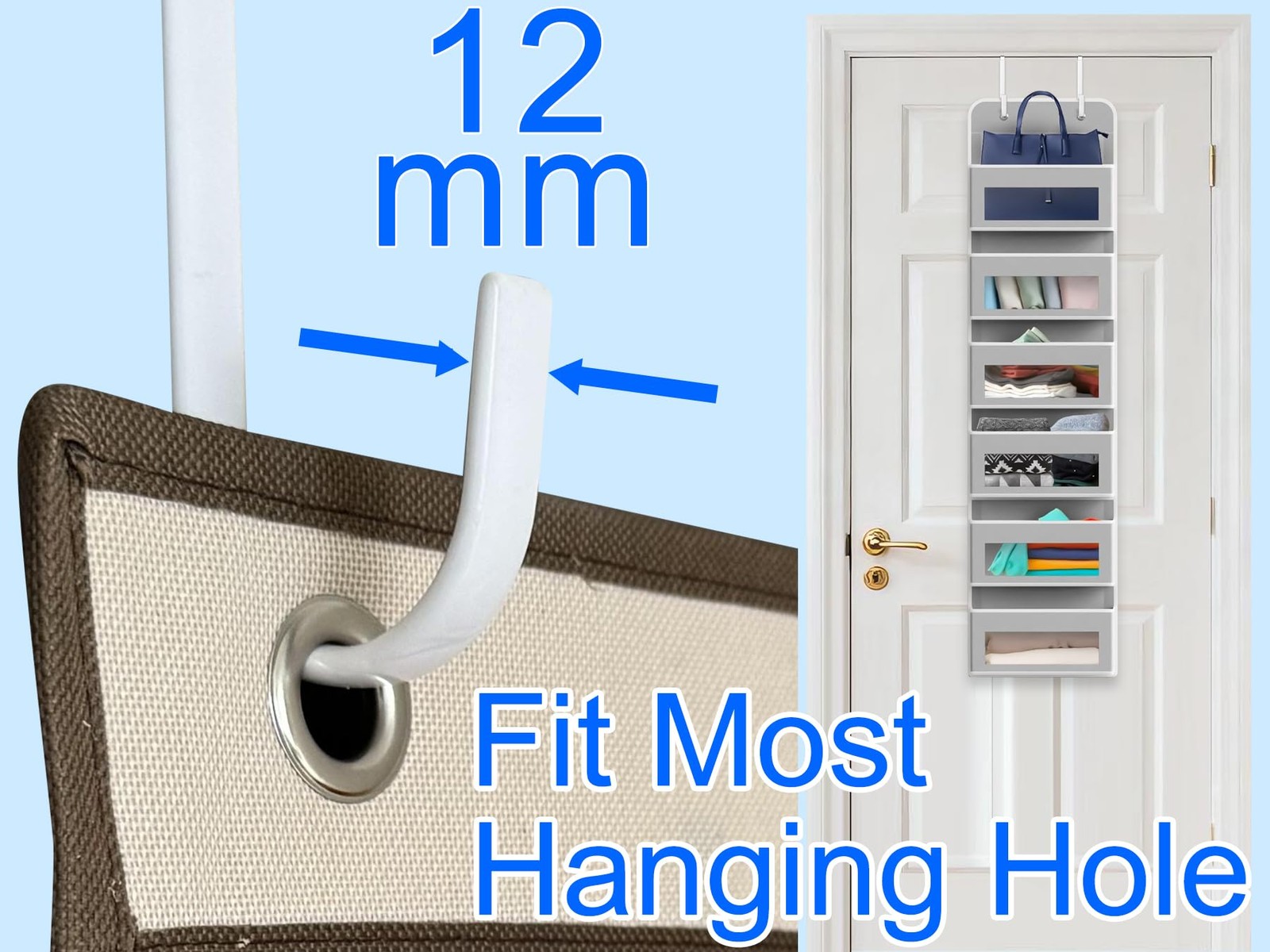 Over The Door Hook Rack with 5 Hooks 2 Basket Steel Durable Coat Racks Organizer