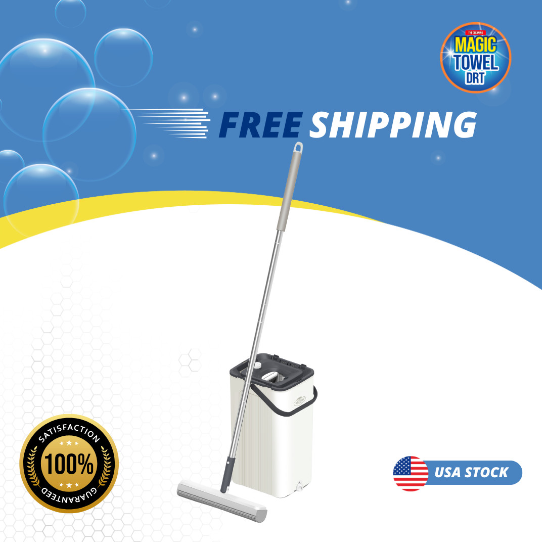 Mop and Bucket Set, 56Inch Pole, Two Mop Head Refills, PVA Mop & Bucket Cleaning