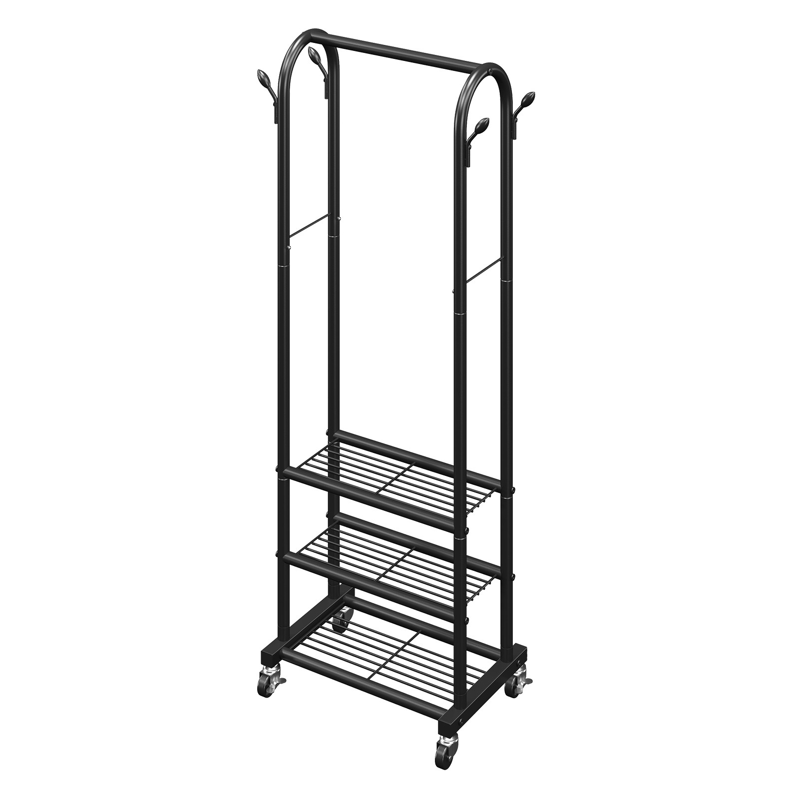 Uimoso Rolling Garment Rack Clothes Rack 3 Shelves & Hooks with Wheels , 99 lbs