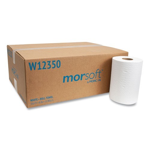 Morcon Morsoft Universal Roll Towels, 1-Ply, 8″ x 350 ft, White, 12 Rolls/Carton