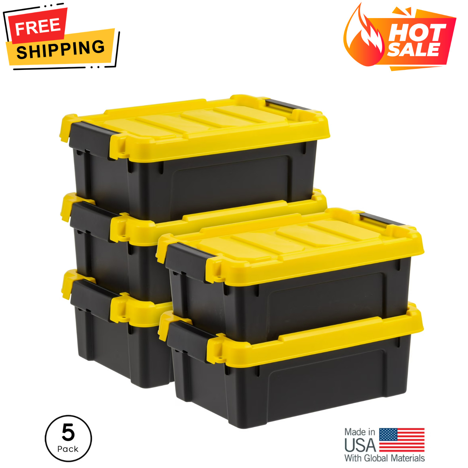 5Pk IRIS 3 Gal. Plastic Storage Bins Lids, Latching Totes Heavy Duty Container