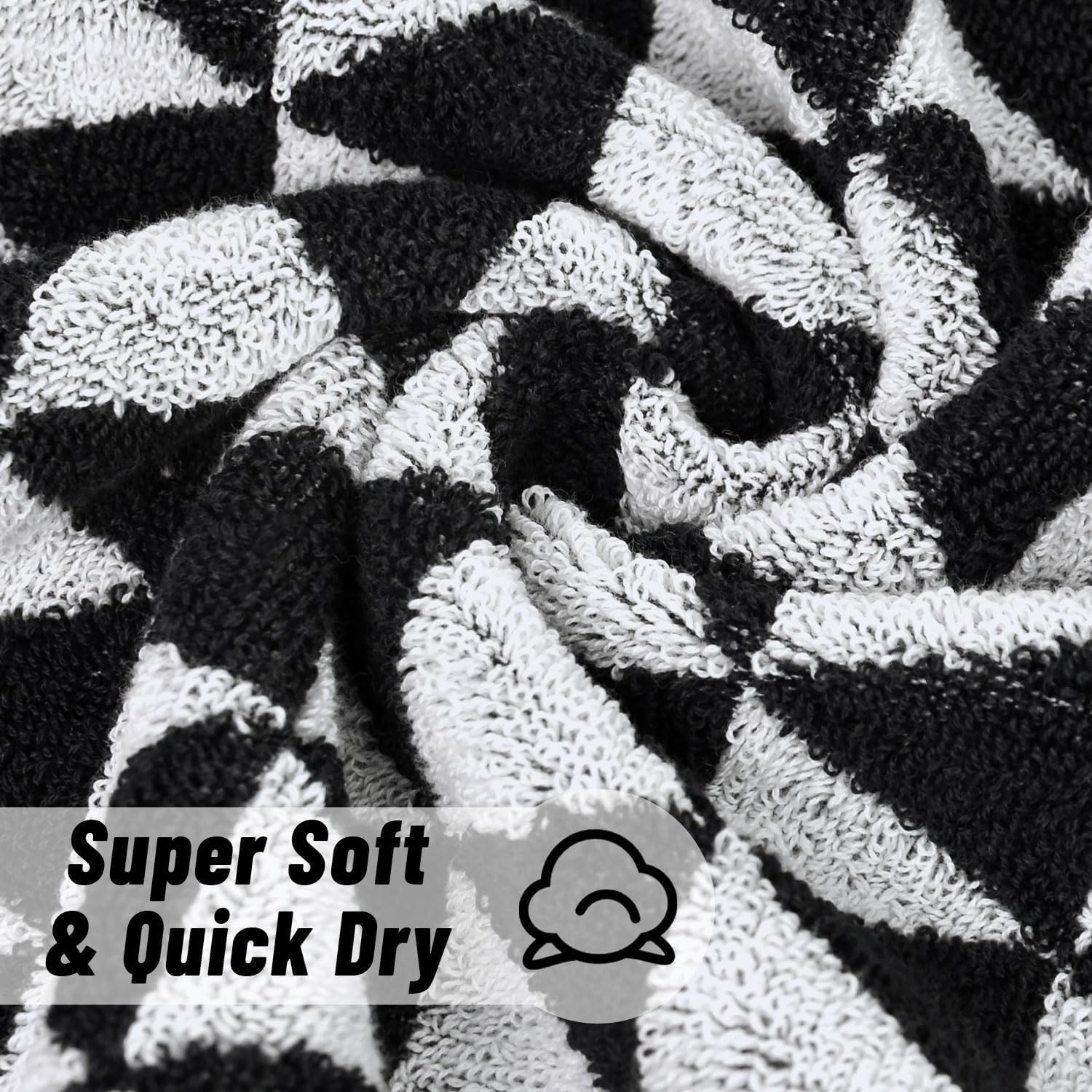 Black and White Hand Towels (Geometric Triangle), 4 Pack Cotton Soft Face Towel