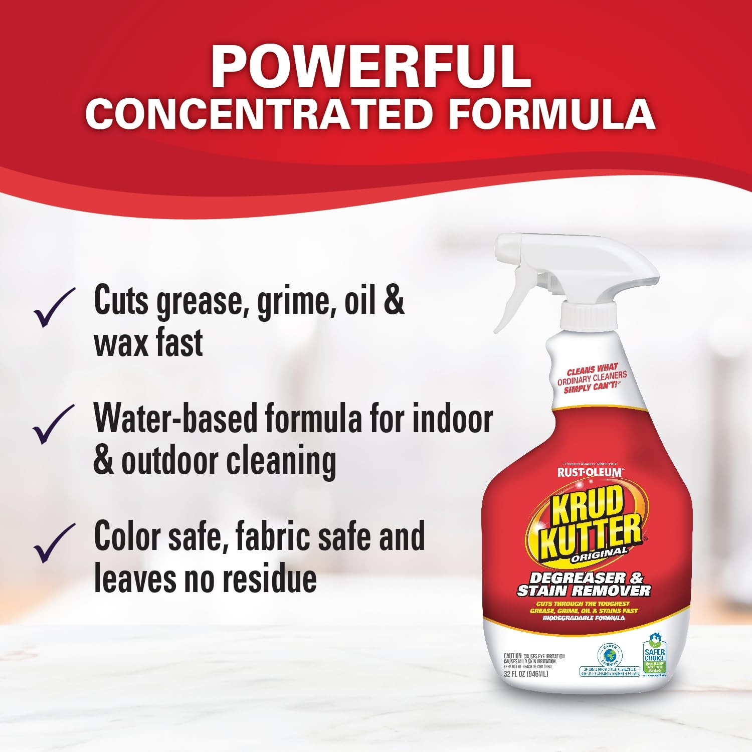 Krud Kutter Original Cleaner Degreaser Spray, 32 32 Fl Oz (Pack of 1), Clear
