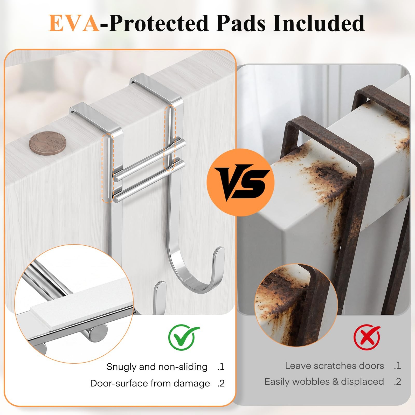Over the Door Hooks, No Assembly Required 2 PCS Double Hanger Heavy Duty Meta…
