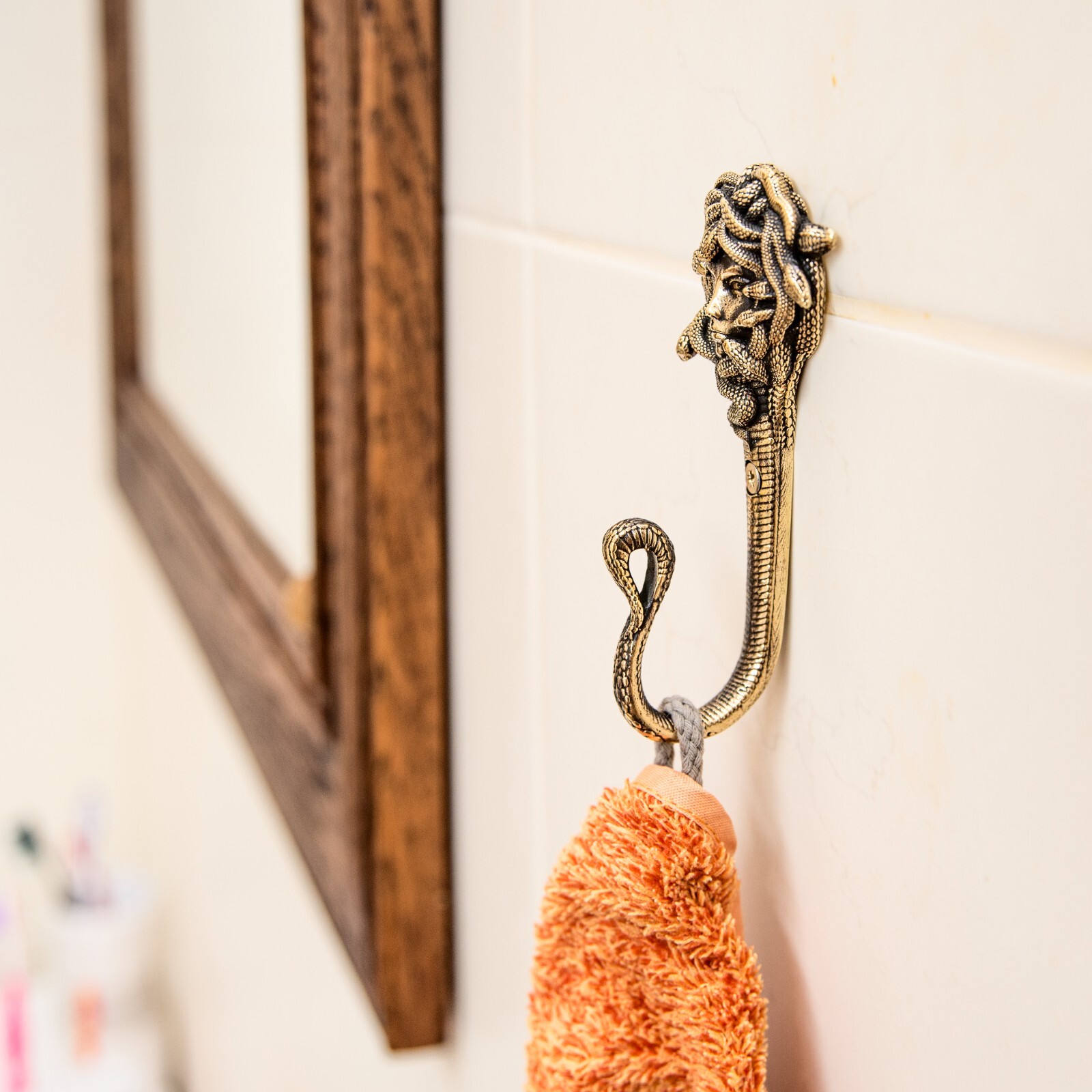 Decorative wall hook Medusa Gorgon, mythological creature, Brass handmade.
