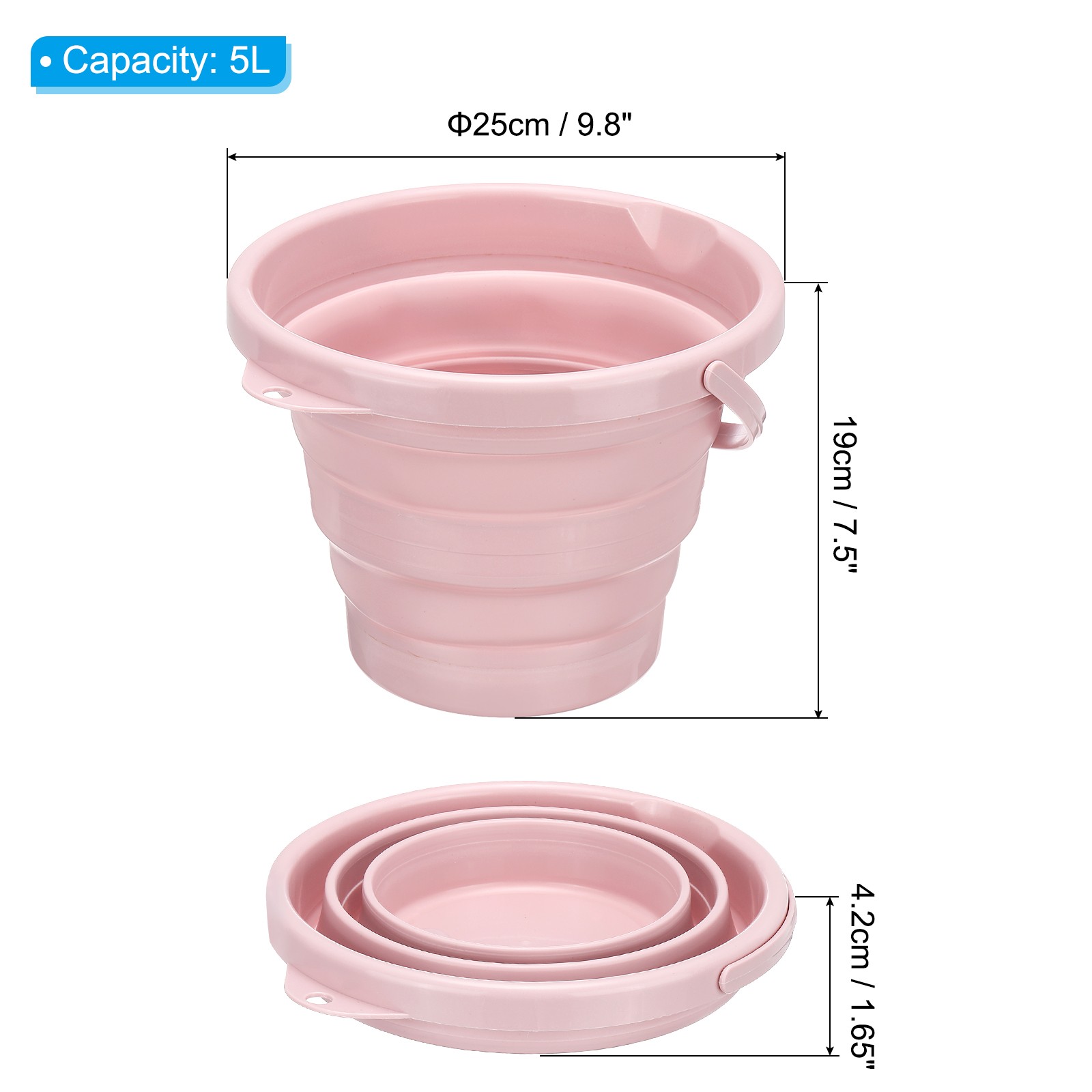 5L/1.3 Gallon Small Foldable Collapsible Bucket Portable for Camping Light Pink