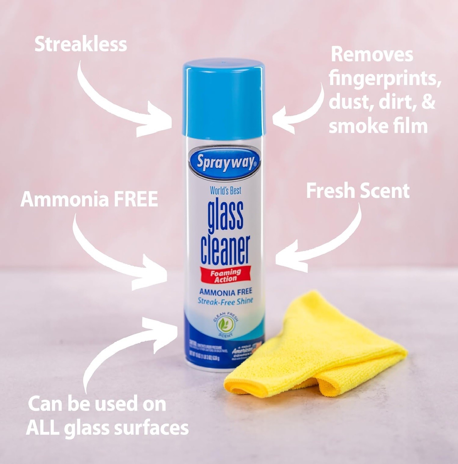 Sprayway Glass Cleaner Foaming Aerosol Spray 19 oz Cans (Pack of 2) Streak Free