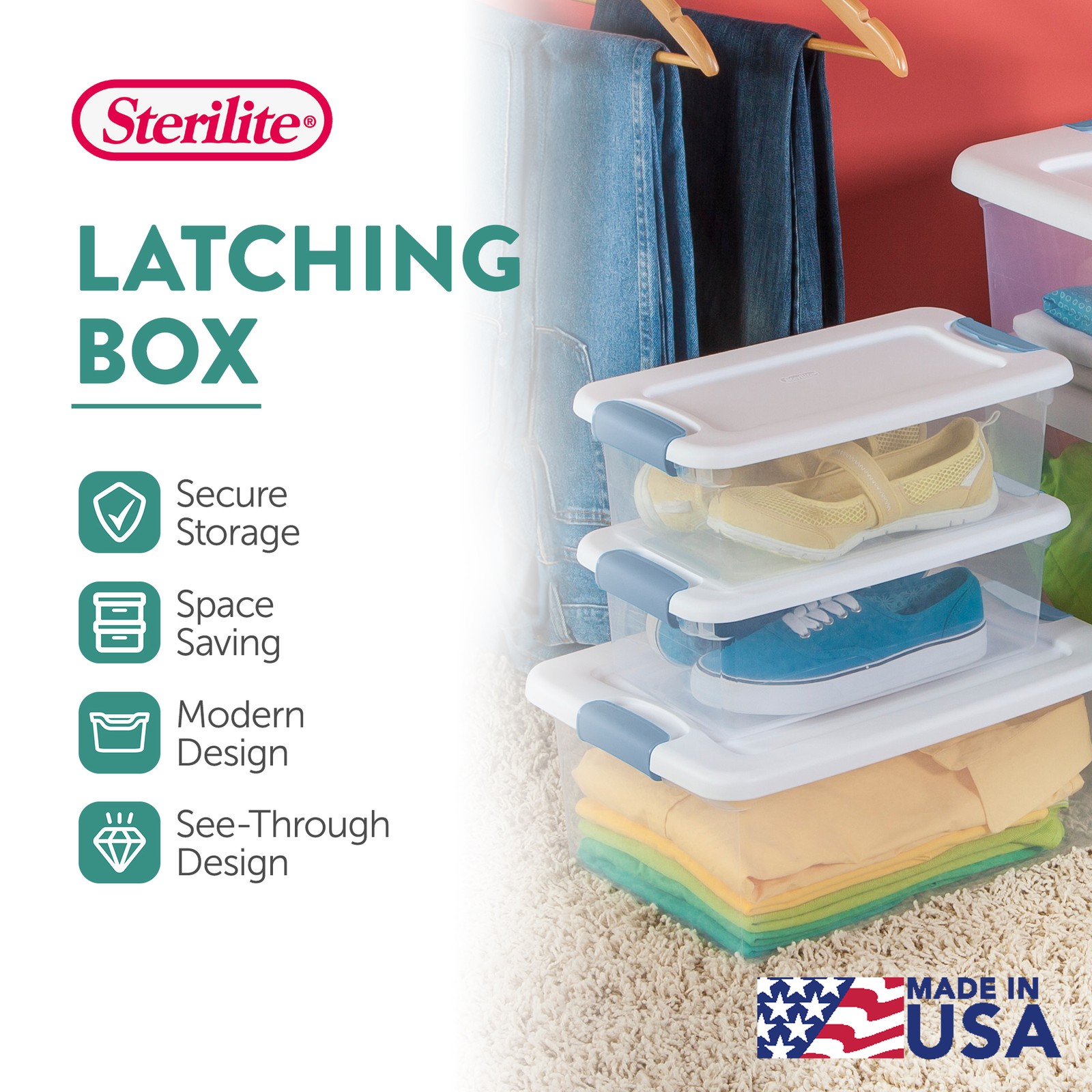 Sterilite 6 Qt. Plastic Stackable Storage Box with Latching Lid, Clear (12 Pack)