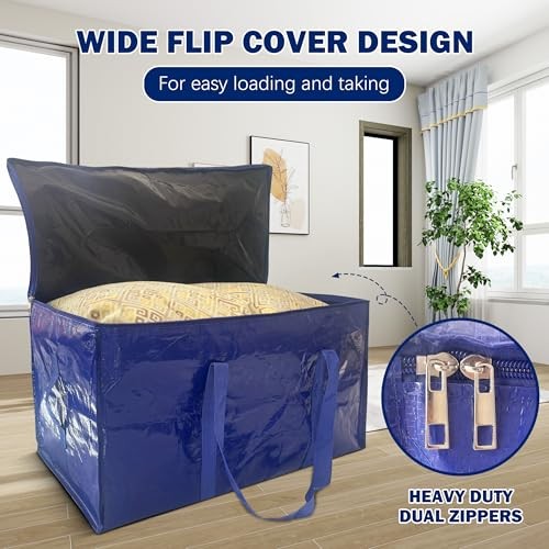 8 Pack Extra Heavy Duty Large Moving Bags with Strong 24 gal-Dark Blue 8.0