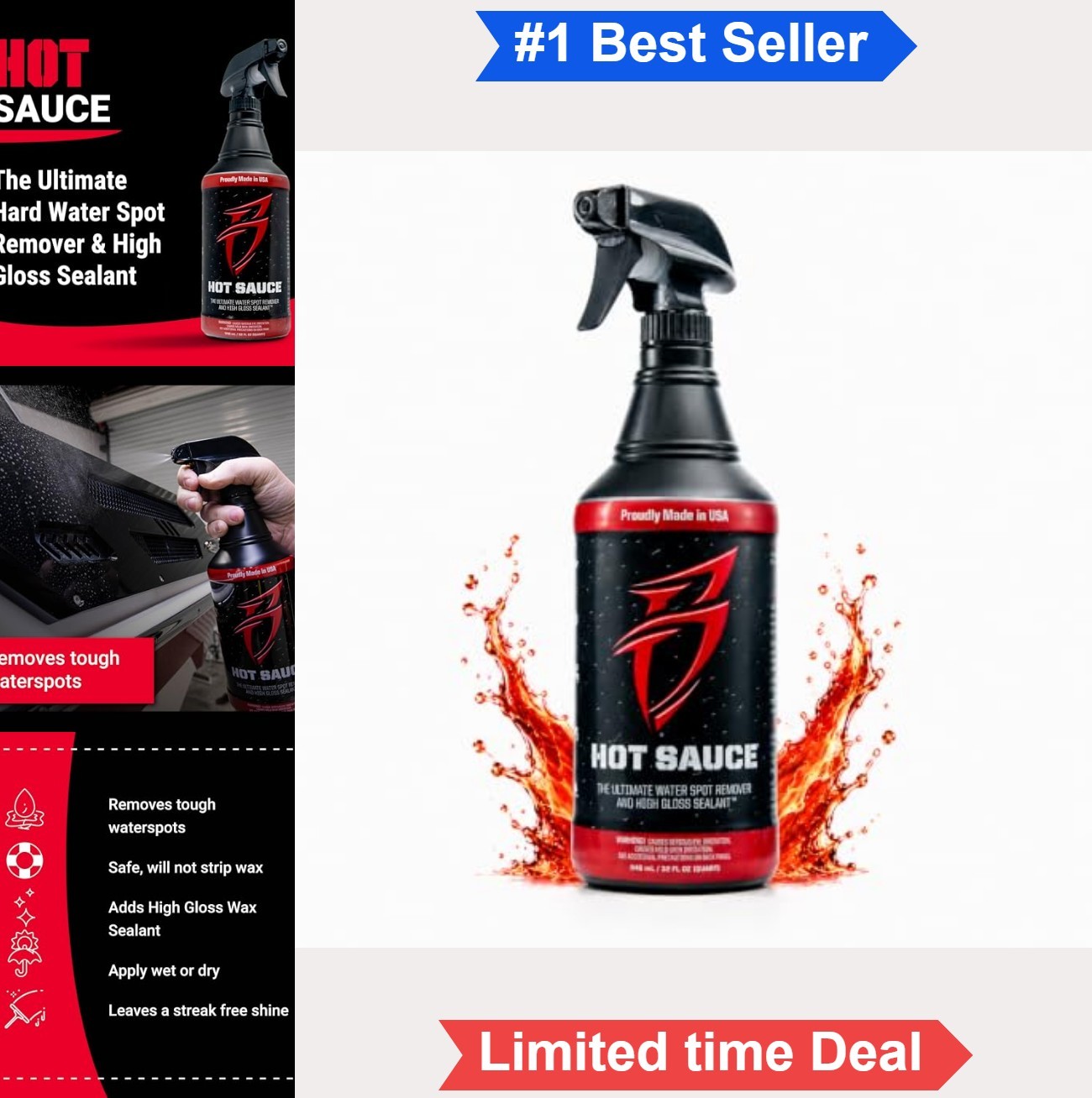 Hard Water Spot Remover 32 oz Spray Boat RV Auto Fiberglass Wax Sealant Gloss