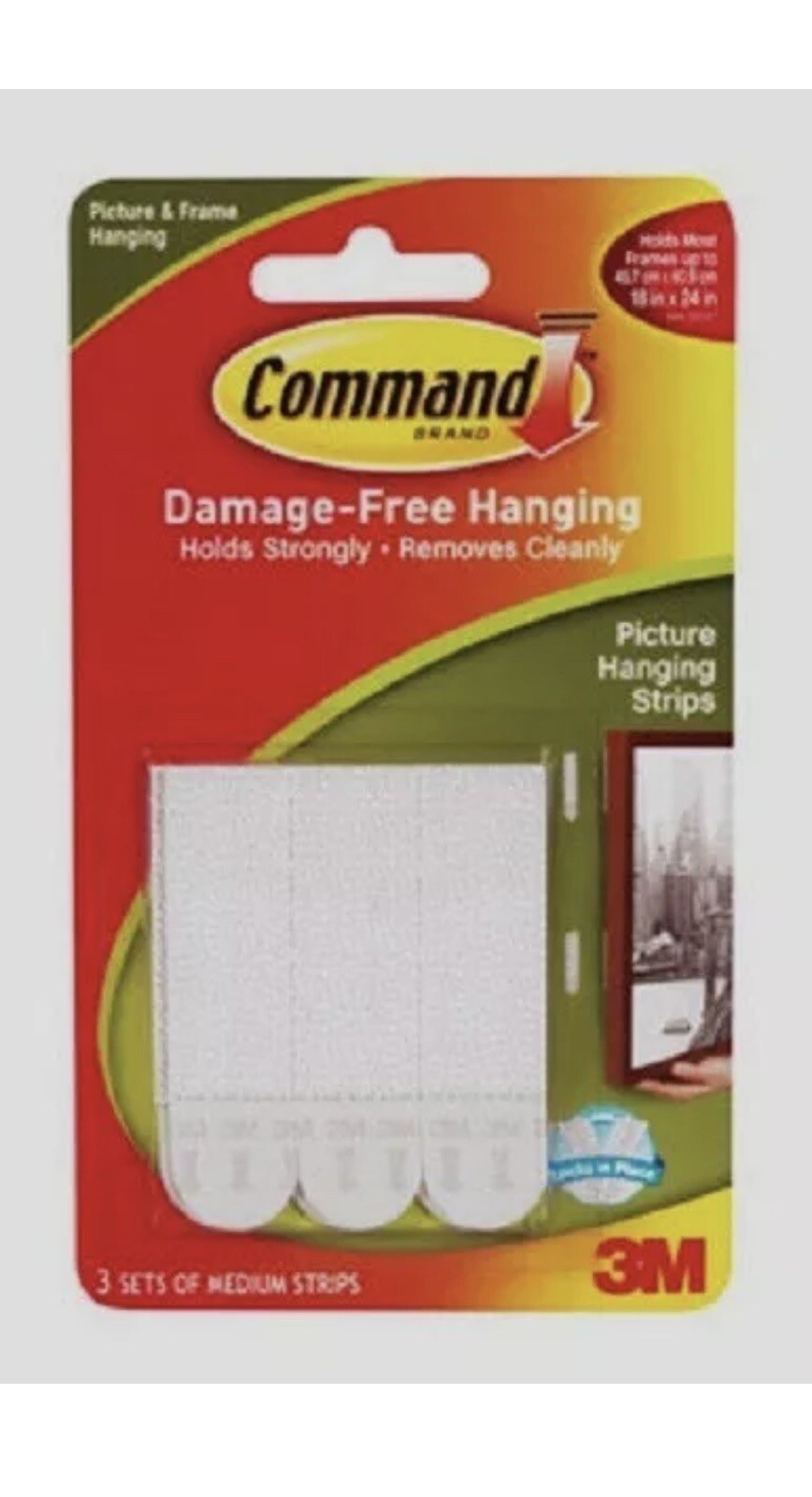 3M Command Picture Hanging Strips Fasteners 3 Sets Medium Holds 3 lbs 17201-ES