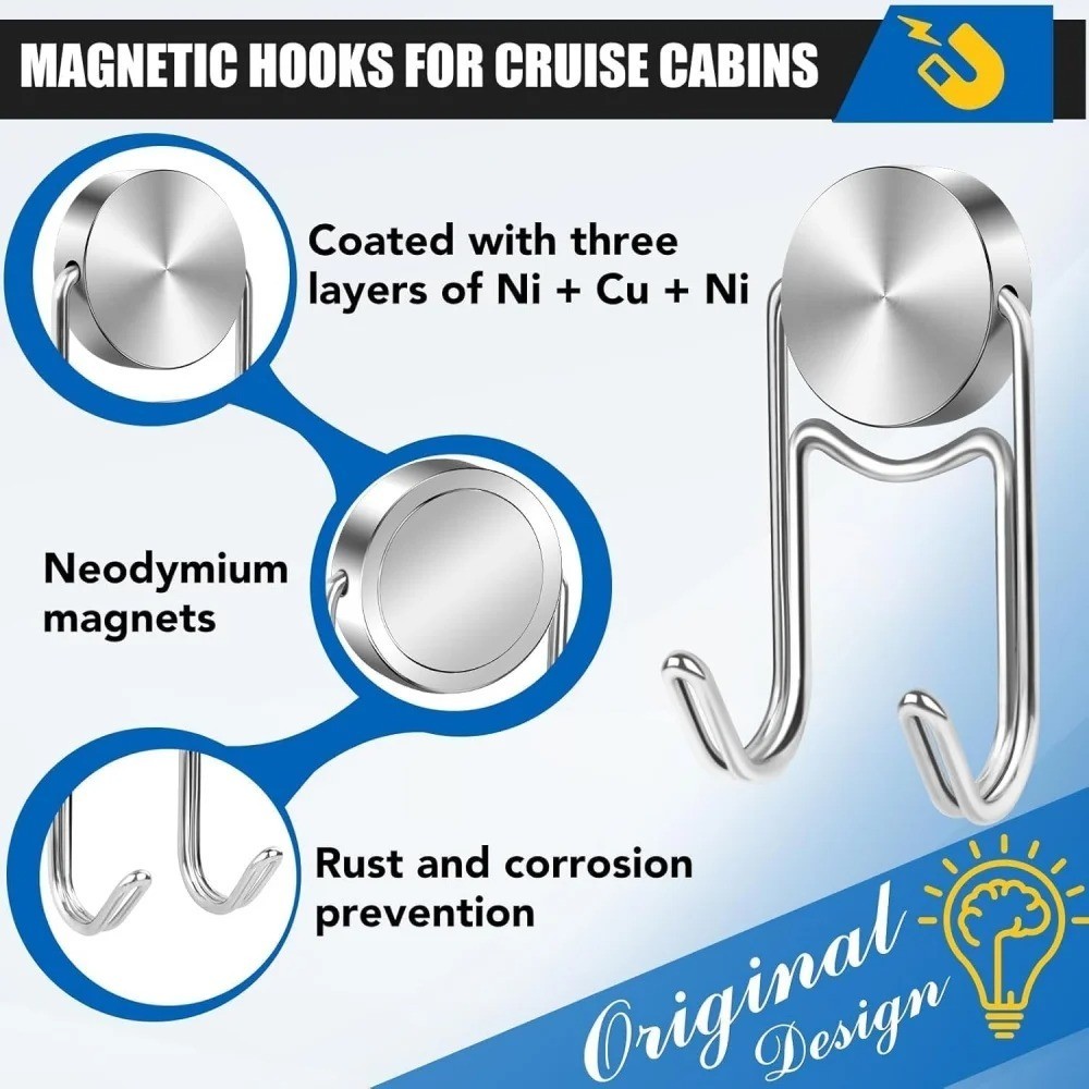 4 Pack 50LB Magnetic Hooks, Strong Cabin Ship Essentials Hook Heavy Duty Refrige
