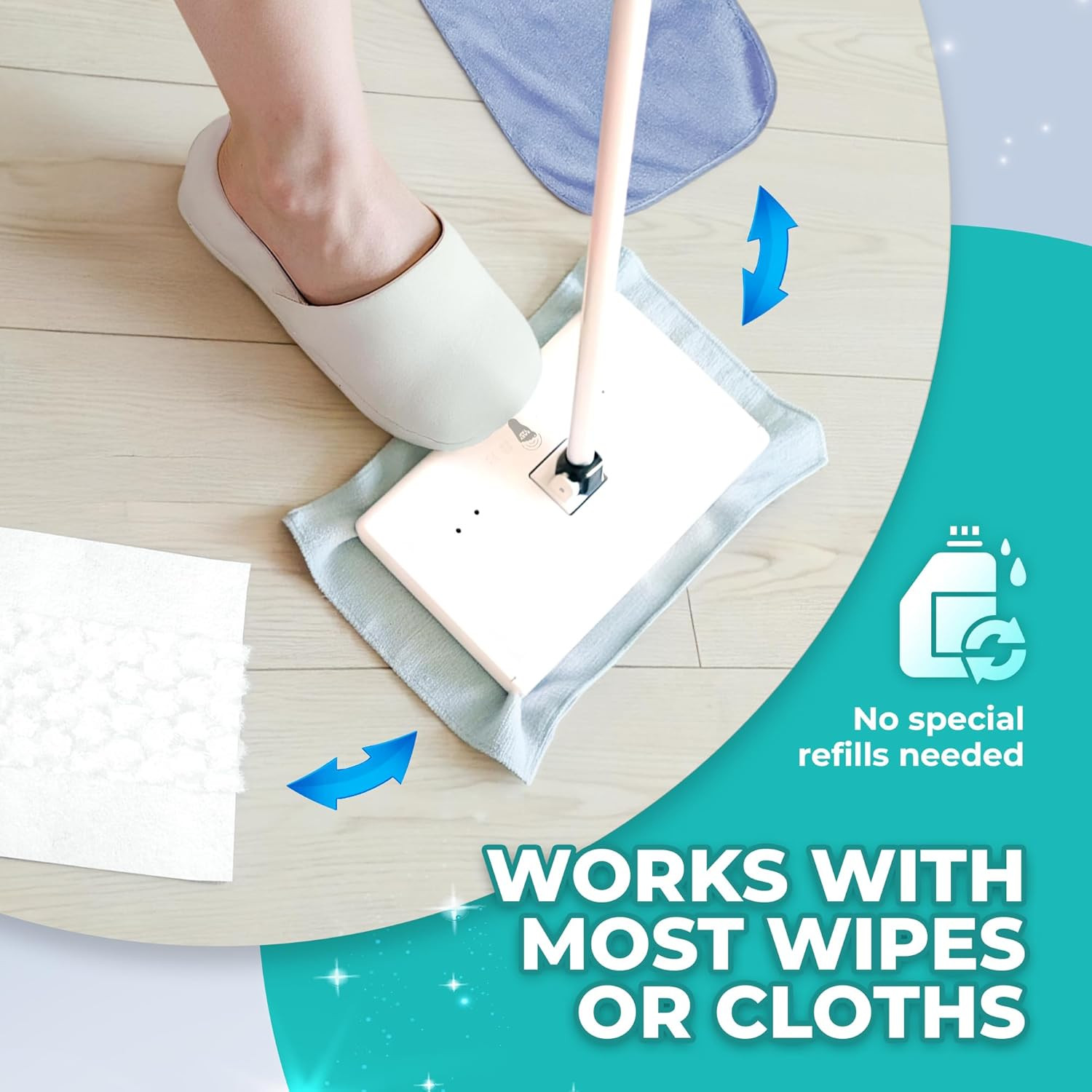 Hands-Free Flat Floor Mop & Sweeper – Foot-Tap Lock System Compatible with Most