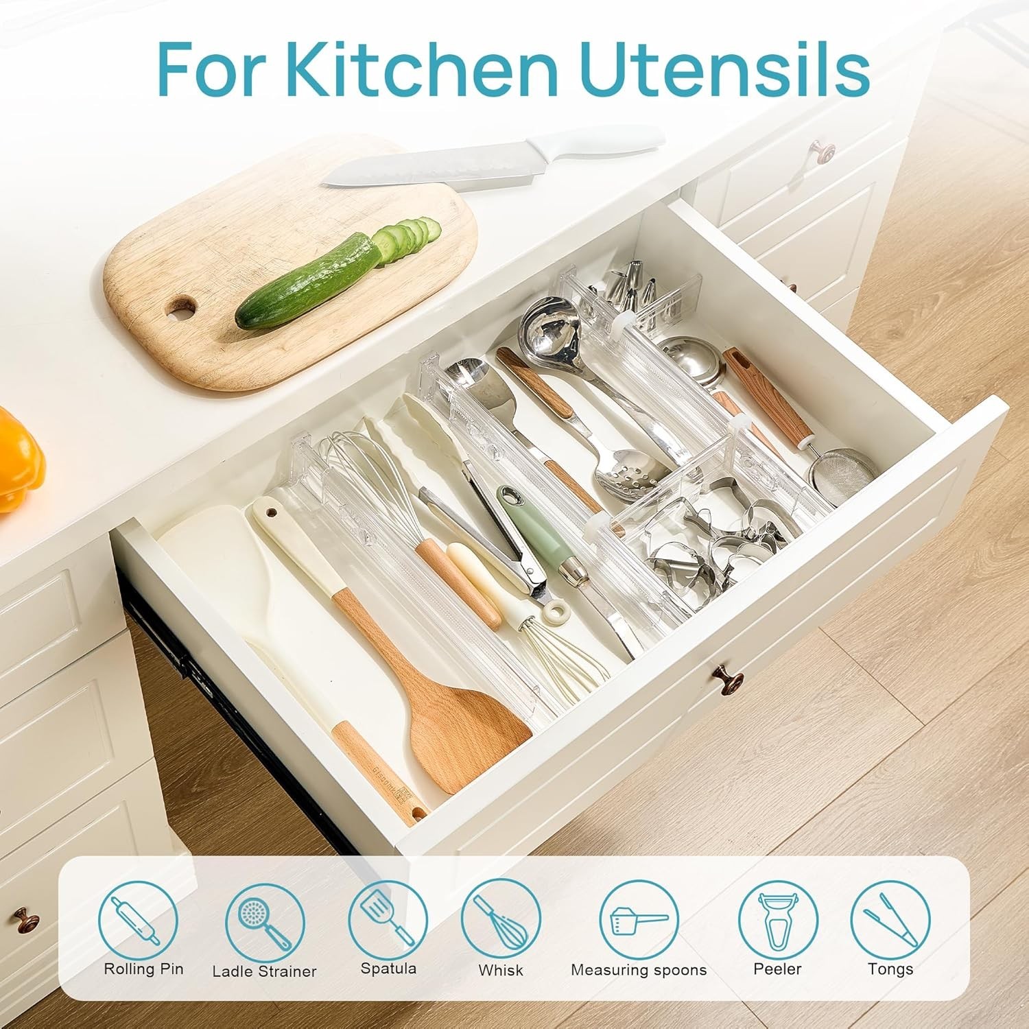 Drawer Dividers Adjustable Expandable Plastic Organizer Separator for Flatware