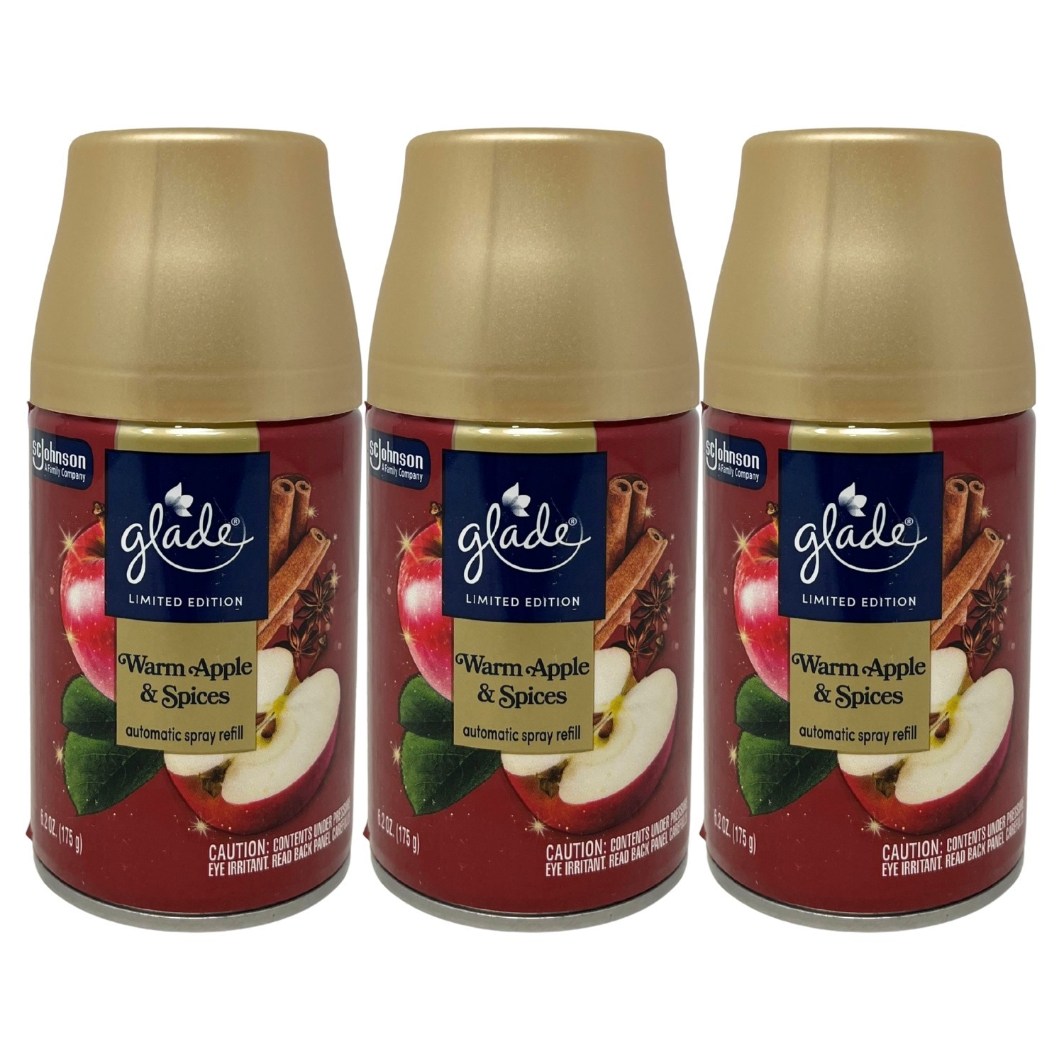 3 Pack – Glade Automatic Spray Air Freshener Refills, Warm Apple & Spices, 6.2oz