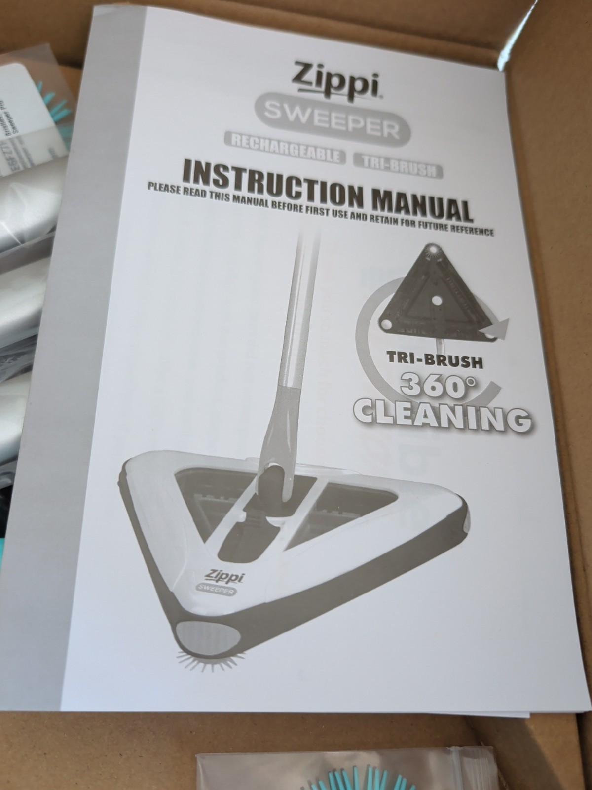 New Zippi Sweeper Standard Open Box Rechargeable 360 Cleaning Floor Sweep