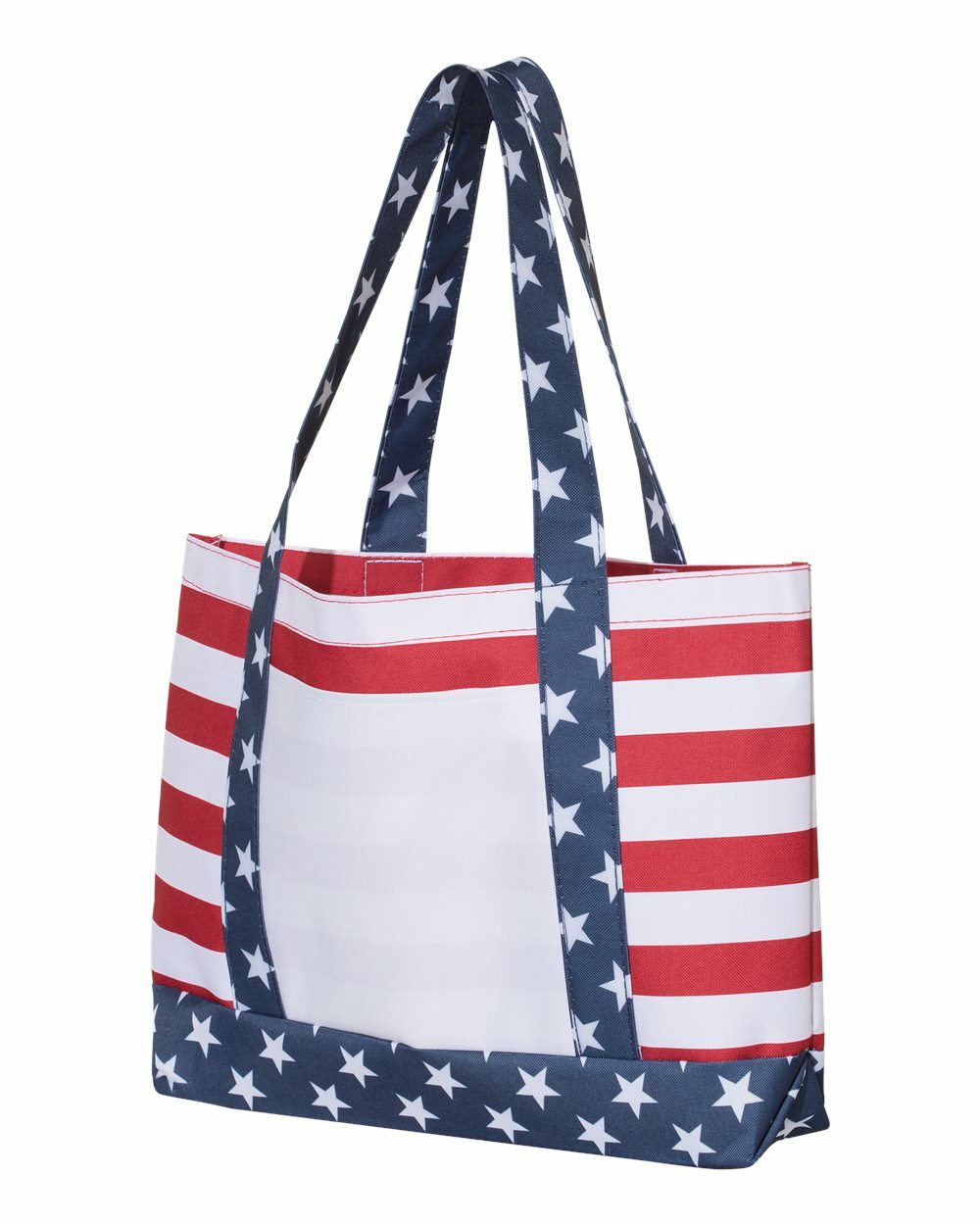Americana Tote Bag Polyester Front Pocket Red/ White/ Blue Reusable Bags