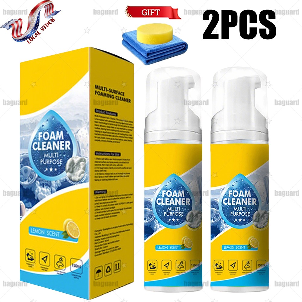 2X 4-in-1 Multi-Enzyme Foam Cleaner, All-Purpose Spray 10oz with Sponge & Towel