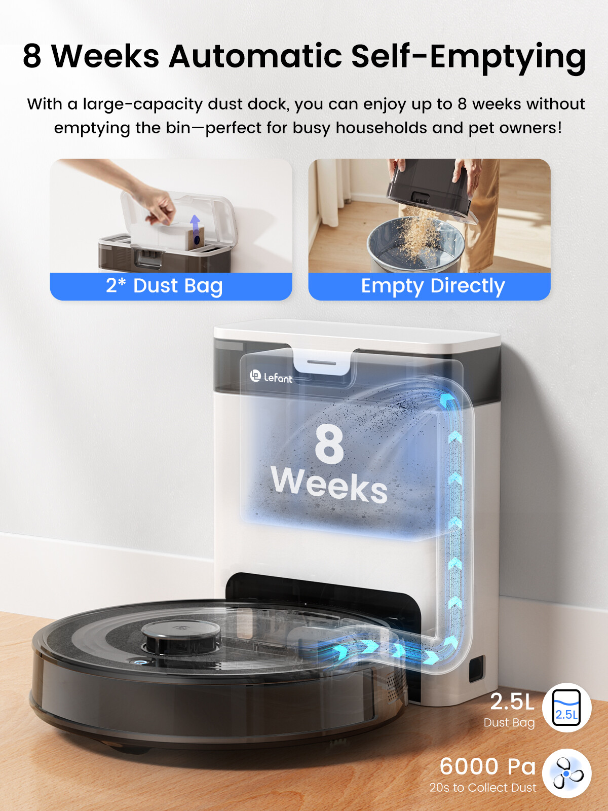 Lefant M2S Pro 7000Pa Robot Vacuum Cleaner Self-Emptying 2.4G/5G Smart Sweeper