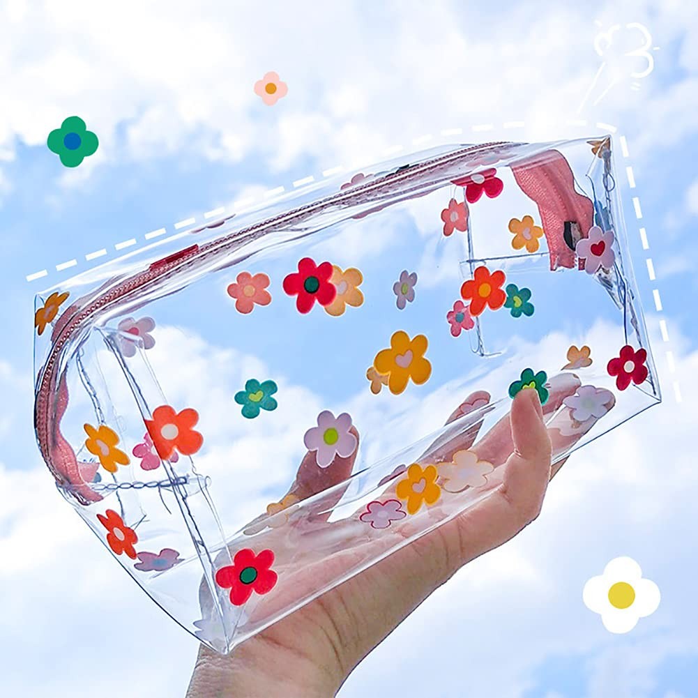 UUYYEO Clear Flower Makeup Bags Transparent Floral 18 x 10 x 10 cm, Colorful