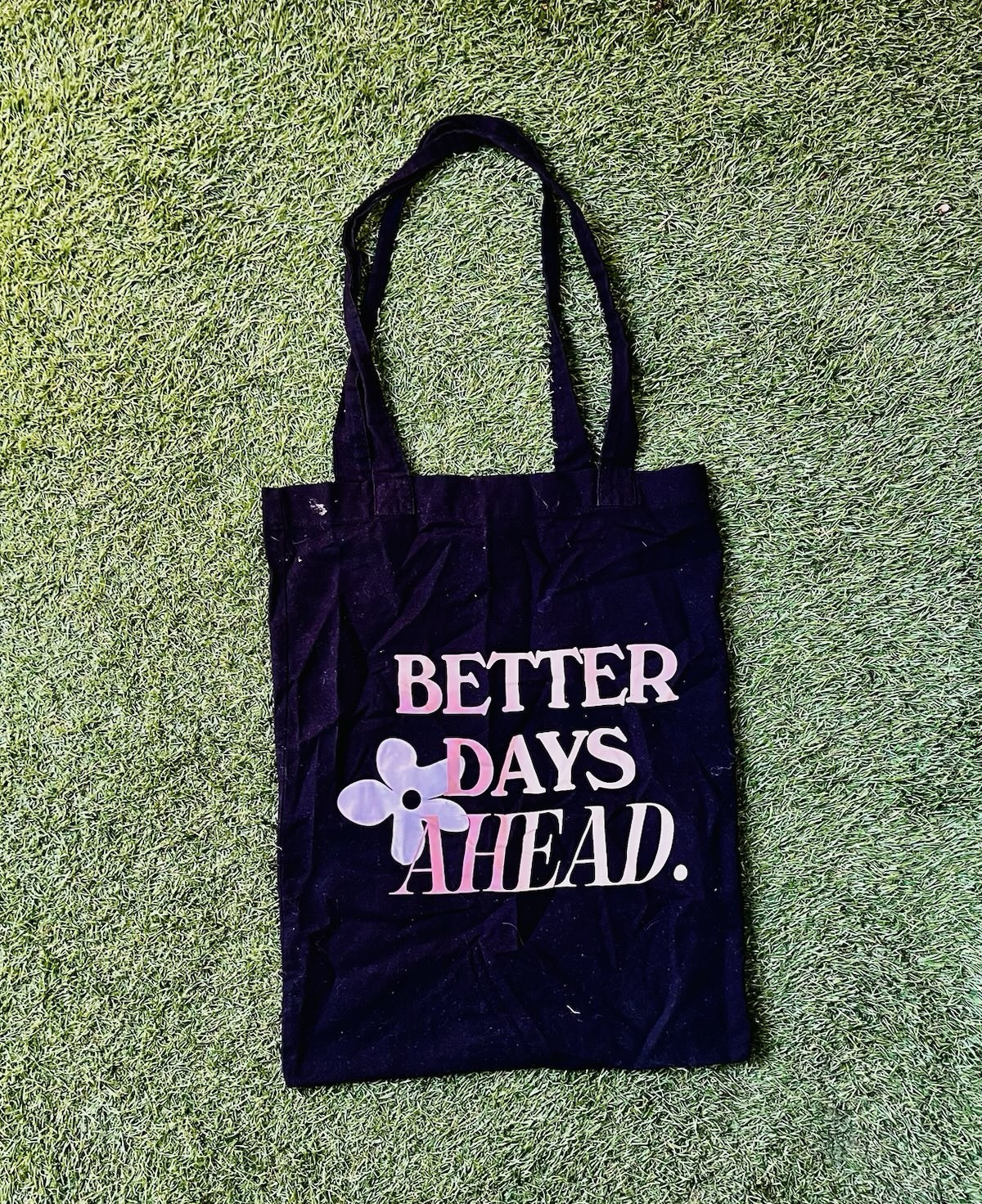 Black Medium Tote Bag “Better Days Ahead” Graphic Print 15x14x14 in