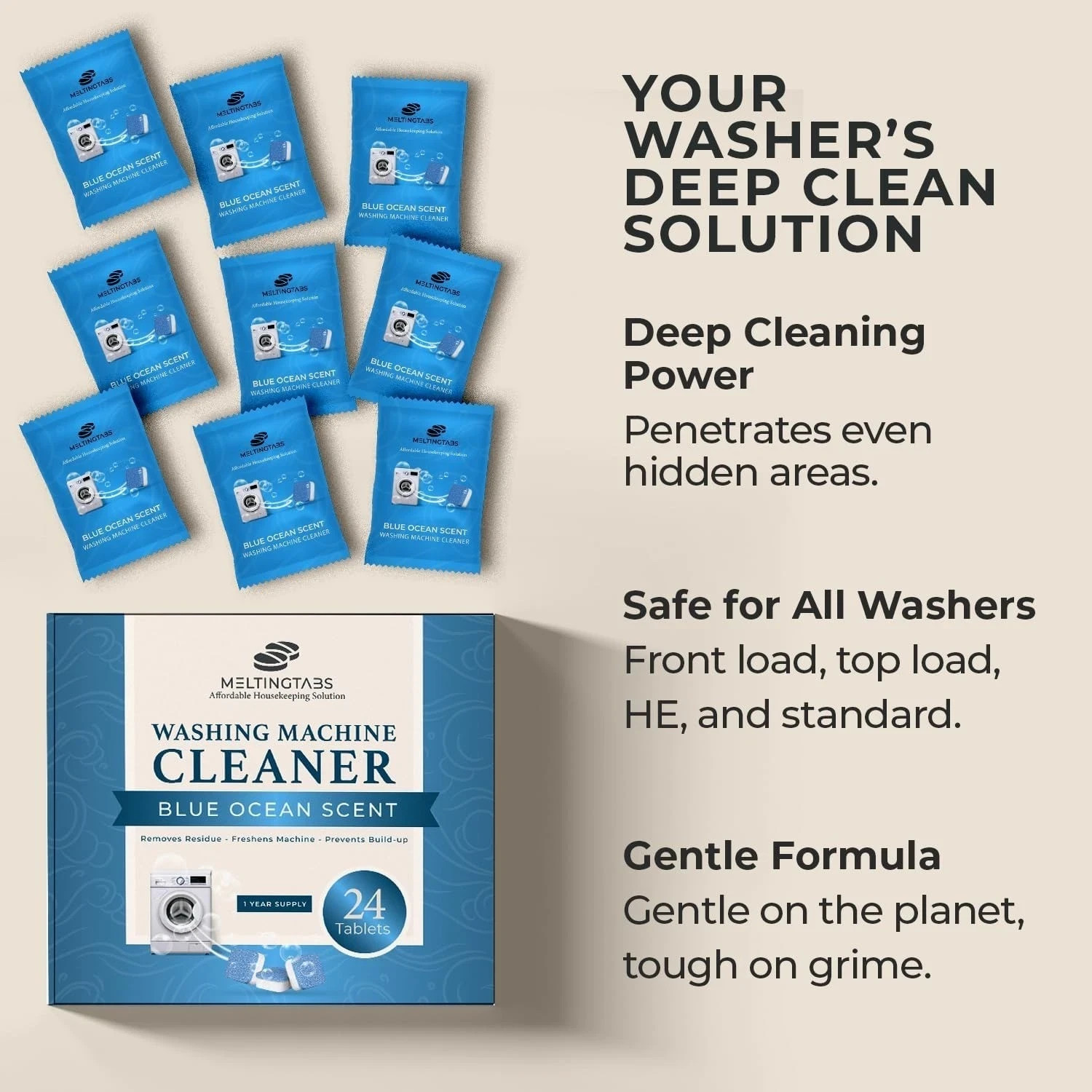 Uproot Clean Washing Machine Cleaner Tablets – 24 Pack for a 12 Month Supply. Fo