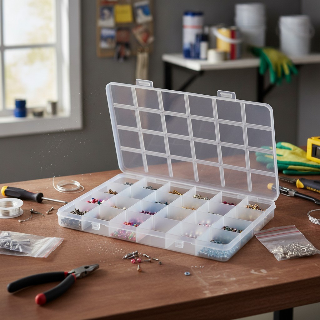 Versatile 24 Grids Plastic Craft Organizer with Lift-off Lid for Easy Access