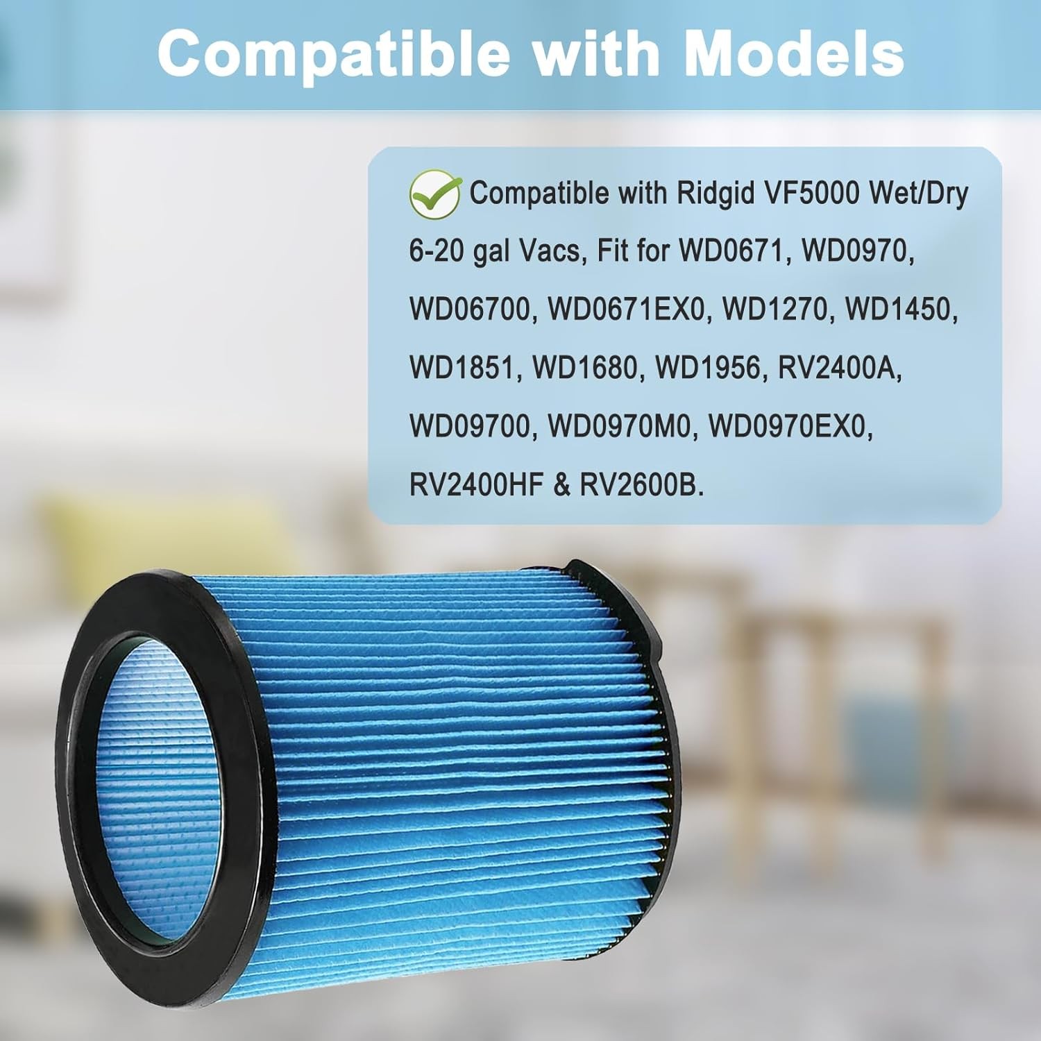 Replacement VF5000 Vacuum Filter for Rigid 6-20 Gallon Vacuum fits RV2400A