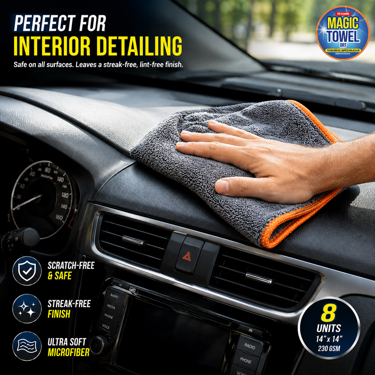 8-Pack Microfiber Car Detailing Towels 14×14 230 GSM Coral Fleece Lint-Free