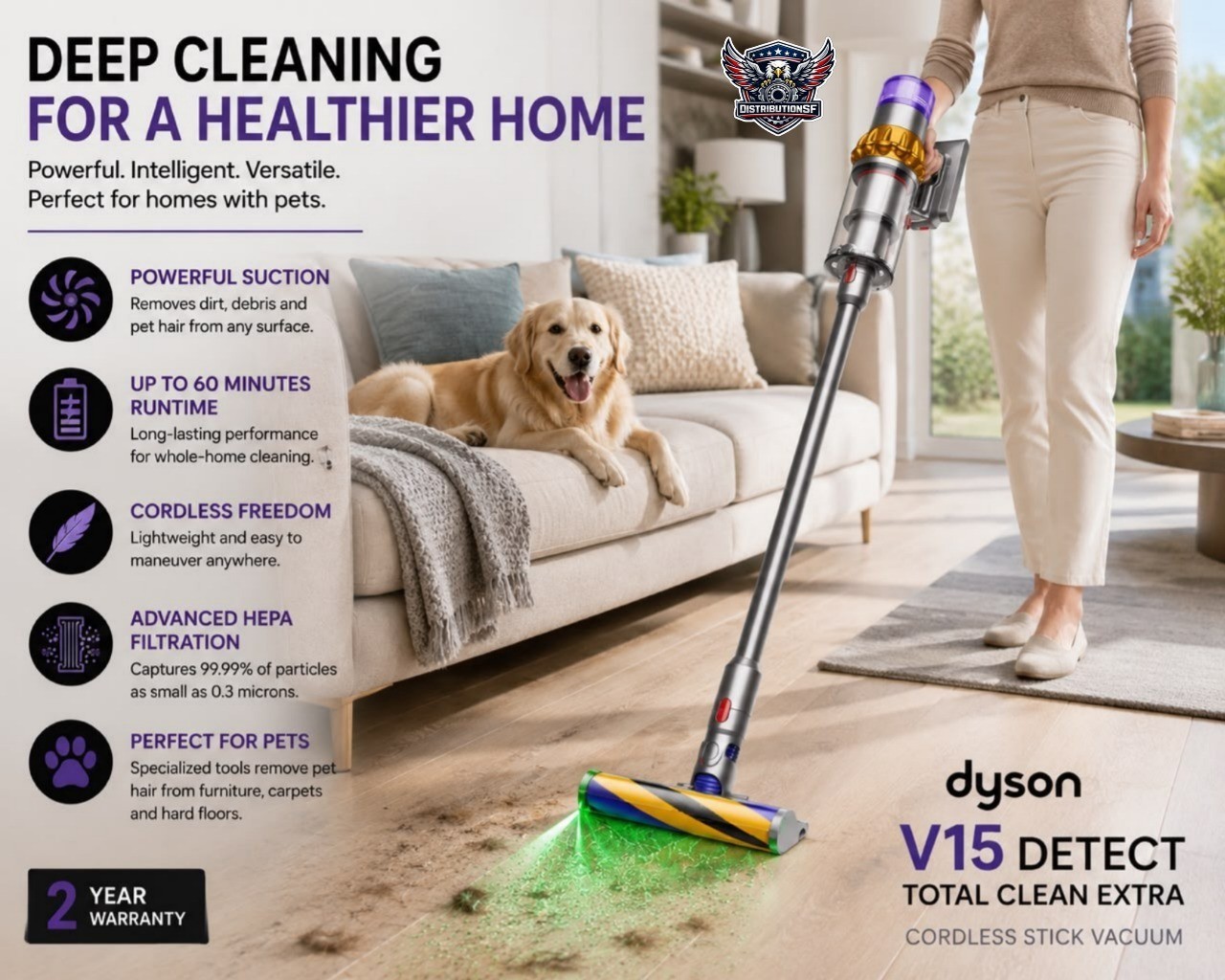 Dyson V15 Detect Total Clean Extra Cordless Stick Vacuum HEPA Pet Hair Cleaner