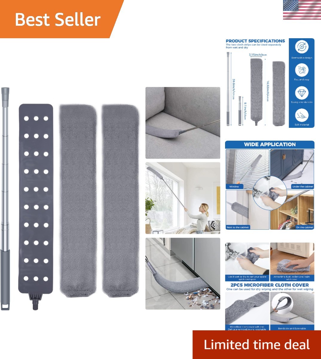 Retractable Gap Dust Cleaner Cleaning Tools with 2 Microfiber Dusting Cloths …