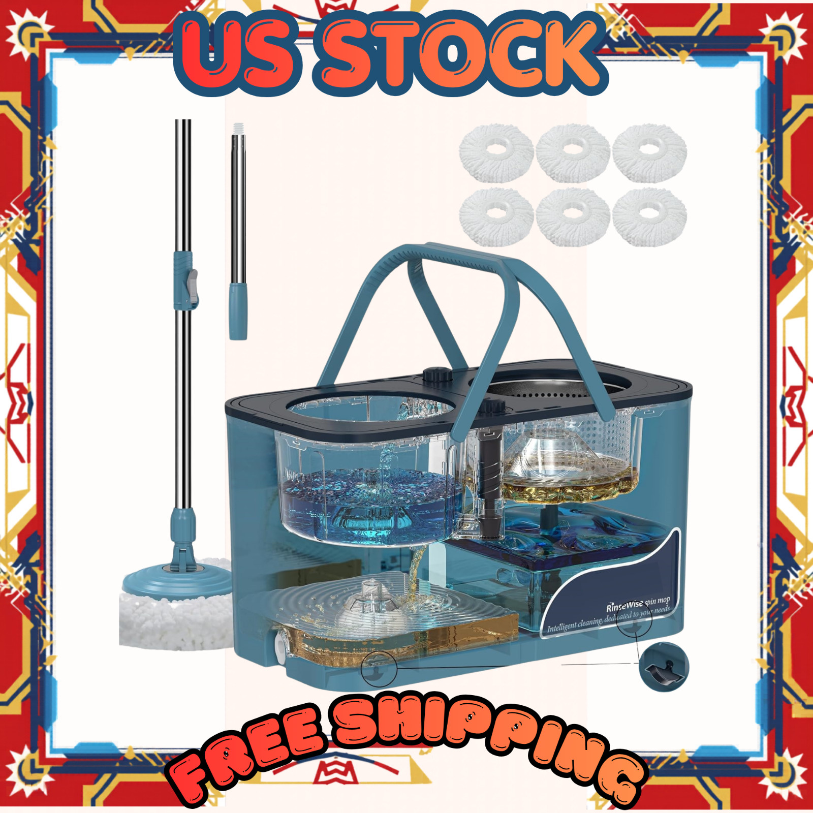 Large Gen 1 Mop Bucket Set, Clean/Dirty Water Separation, Blue