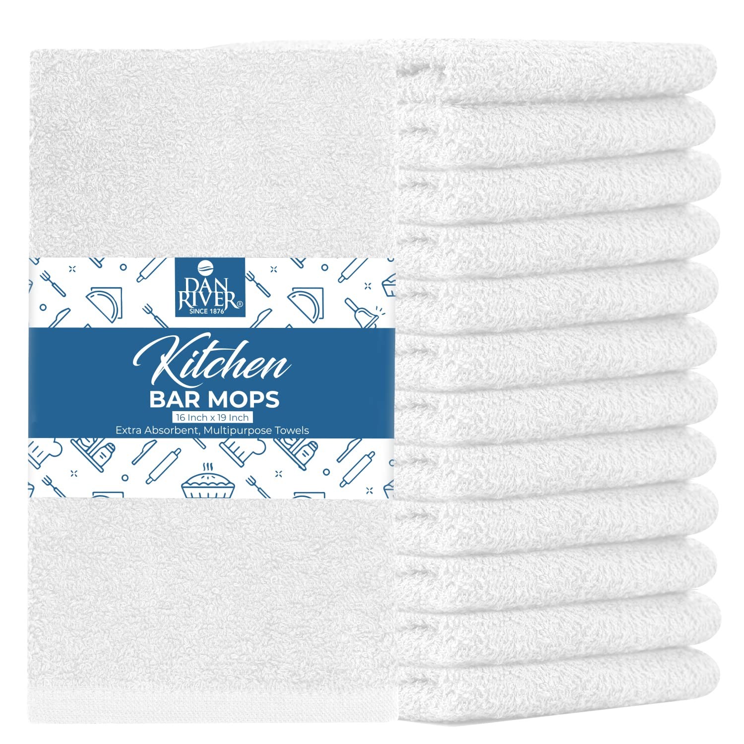 100% Cotton Bar Mop Kitchen Towels, 16×19 inches, Pack of 12, 350 GSM, White …