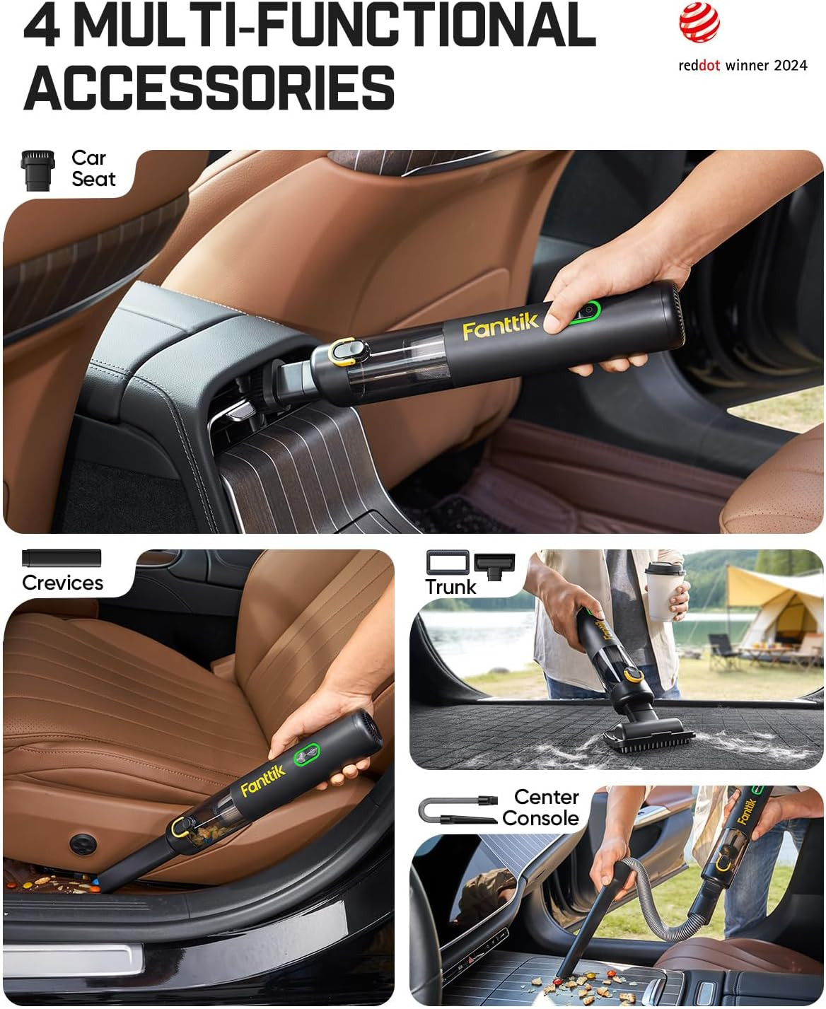 Fanttik V8 Mate Upgraded Cordless Car Vacuum, Portable Mini Vacuum with 13000pa