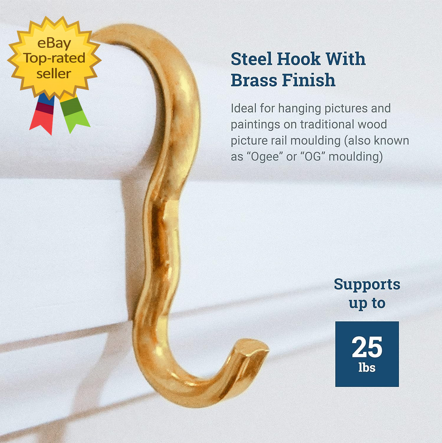 Picture Rail Hooks 10 Pack Heavy Duty Art Hangers Supports 25 Lbs Easy Install