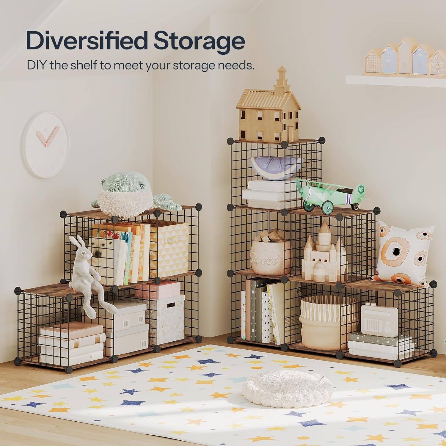 Wire Cube Storage Organizer 6-Cube Metal Grid Storage Organizers Modular Closet