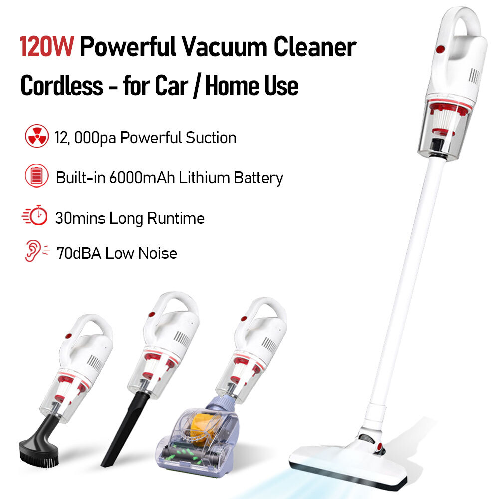 12Kpa Powerful Suction 120W Cordless Vacuum Cleaner, 2 in 1 Electric Broom Motor